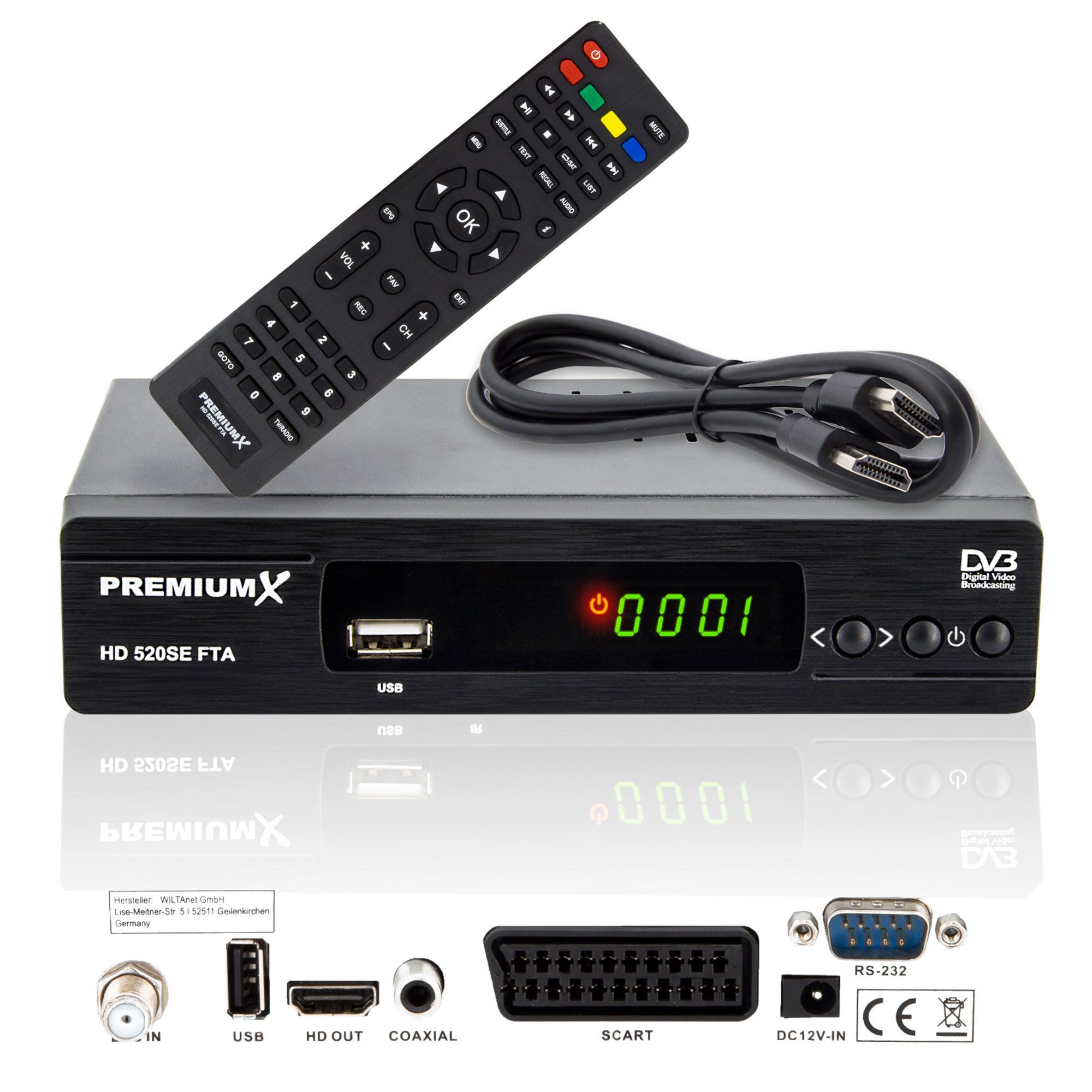 PremiumX 520SE FTA Digital Satelliten-Receiver DVB-S2 HDMI SCART USB Full HD SAT-Receiver