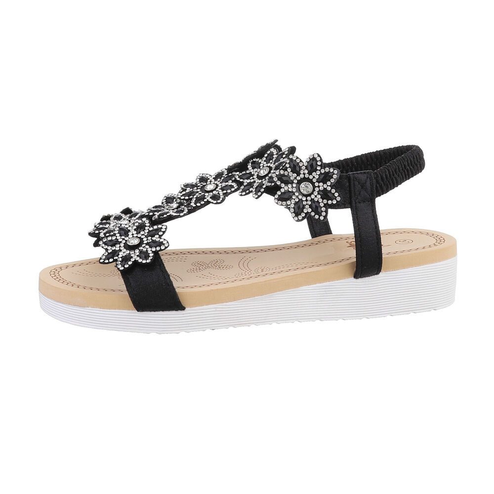 Ital-Design Damen Freizeit Riemchensandalette (85960346) Keilabsatz/Wedge Keilsandaletten in Schwarz