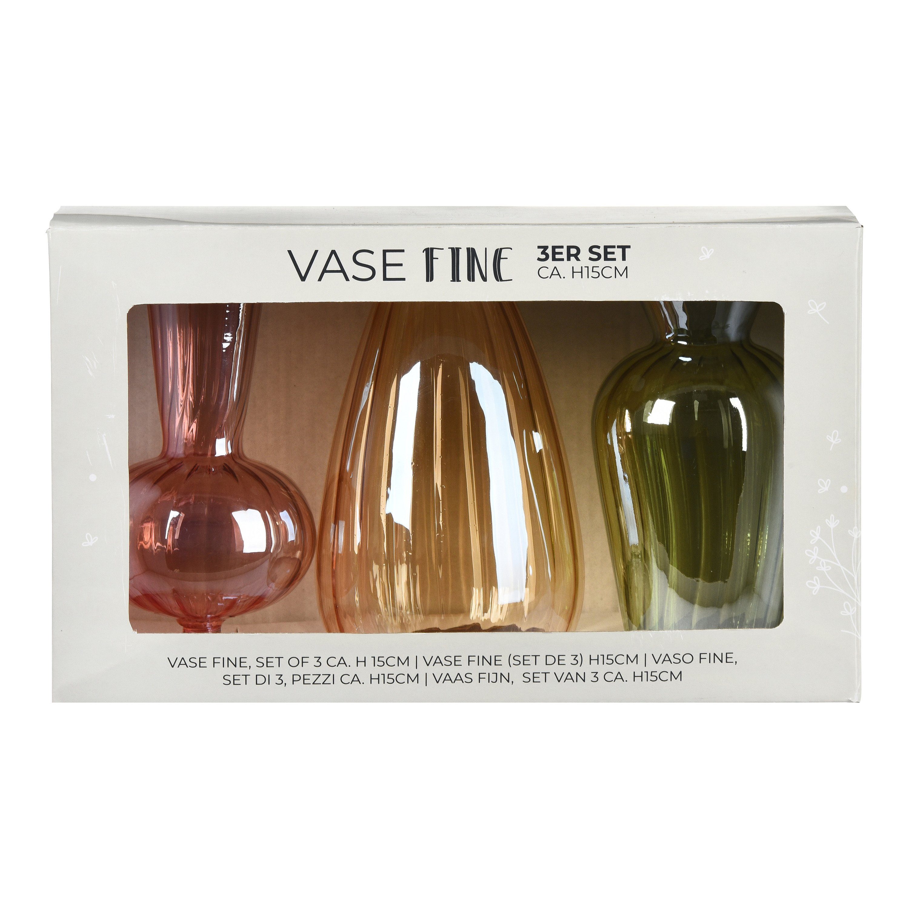 3 Fine Bunt Formen) Vasen-Set Vasen Depot (Packung, Dekovase in unterschiedlichen