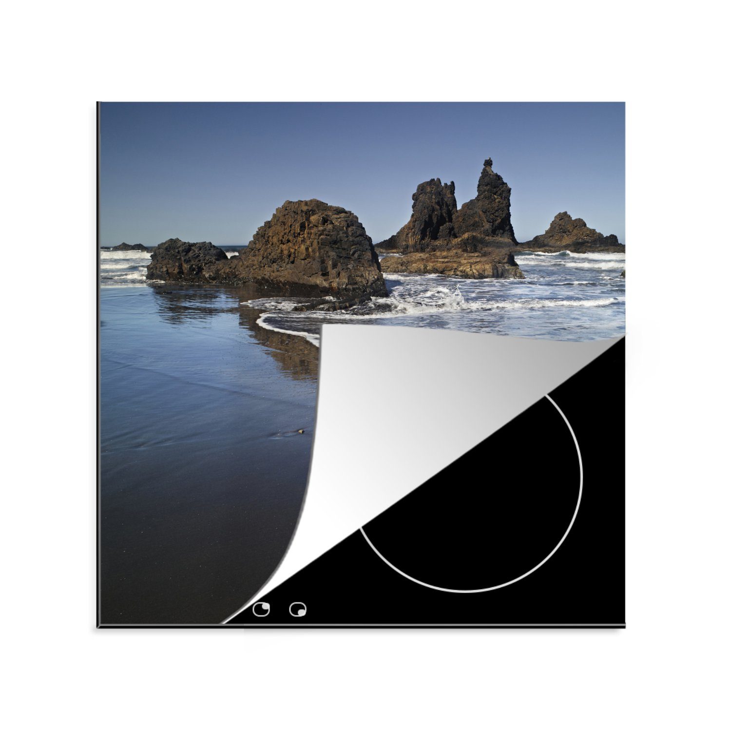 MuchoWow Herdblende-/Abdeckplatte Playa de Benjio, spanischer Strand auf Teneriffa, Vinyl, (1 tlg), 78x78 cm, Ceranfeldabdeckung, Arbeitsplatte für küche
