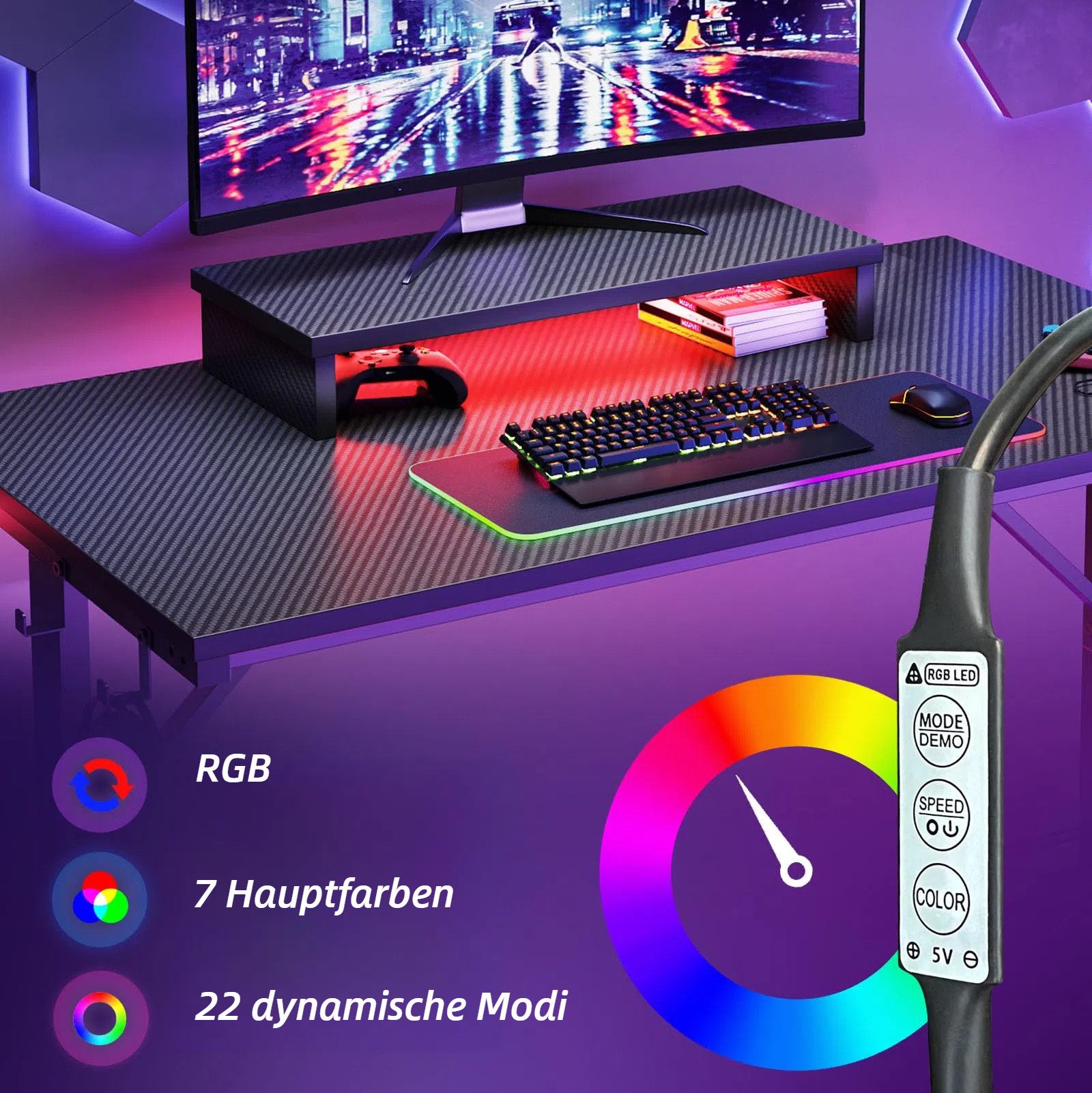 Bestier Gamingtisch 106cm Gaming Schreibtisch mit RGB-LED, 106cm Jugendschr günstig online kaufen