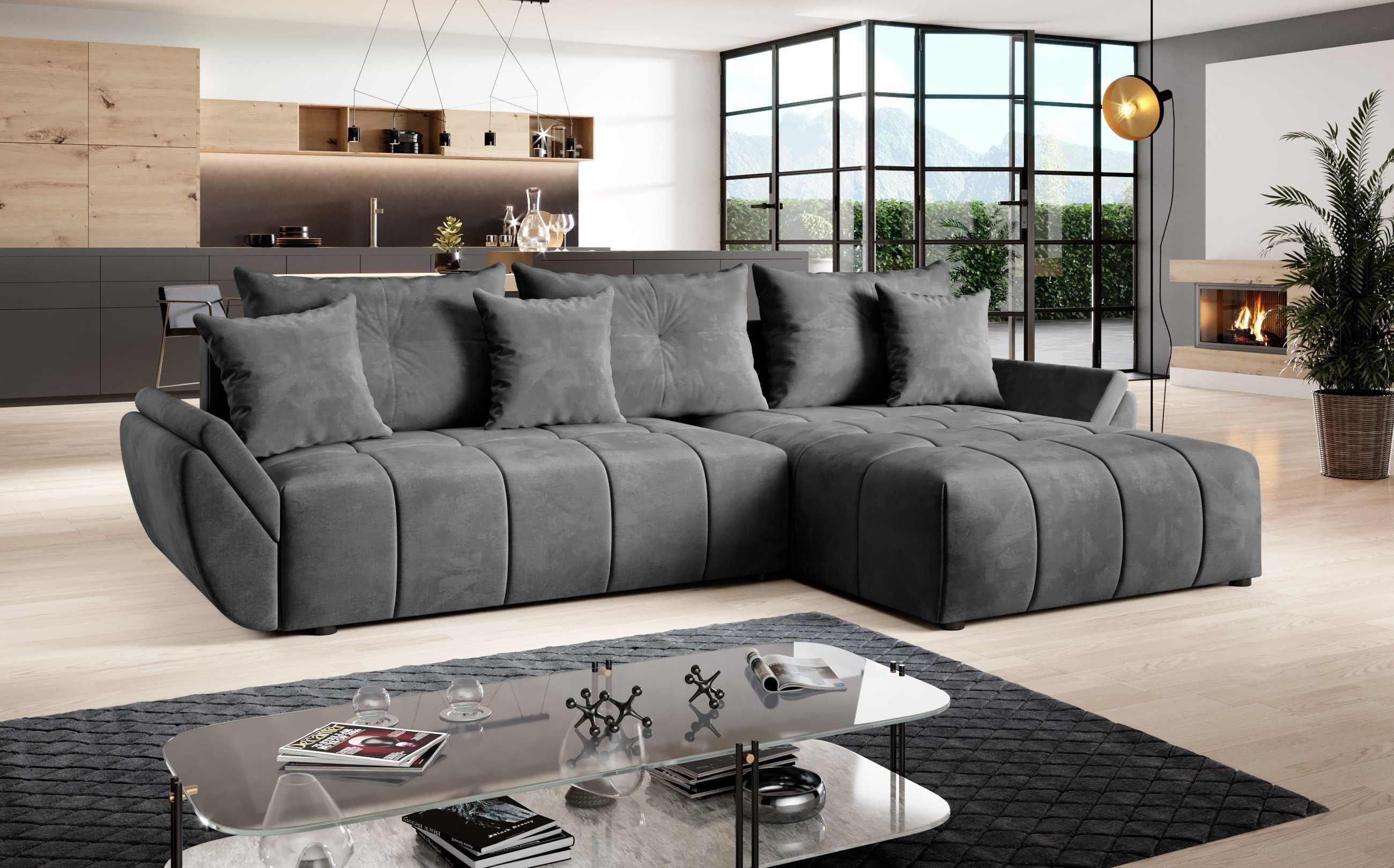 Furnix Ecksofa CALVANI-L Sofa mit Schlaffunktion Bettkasten Kissen Couch, Kissen mit Reißverschluss, BxHxT: 280x91x190 cm