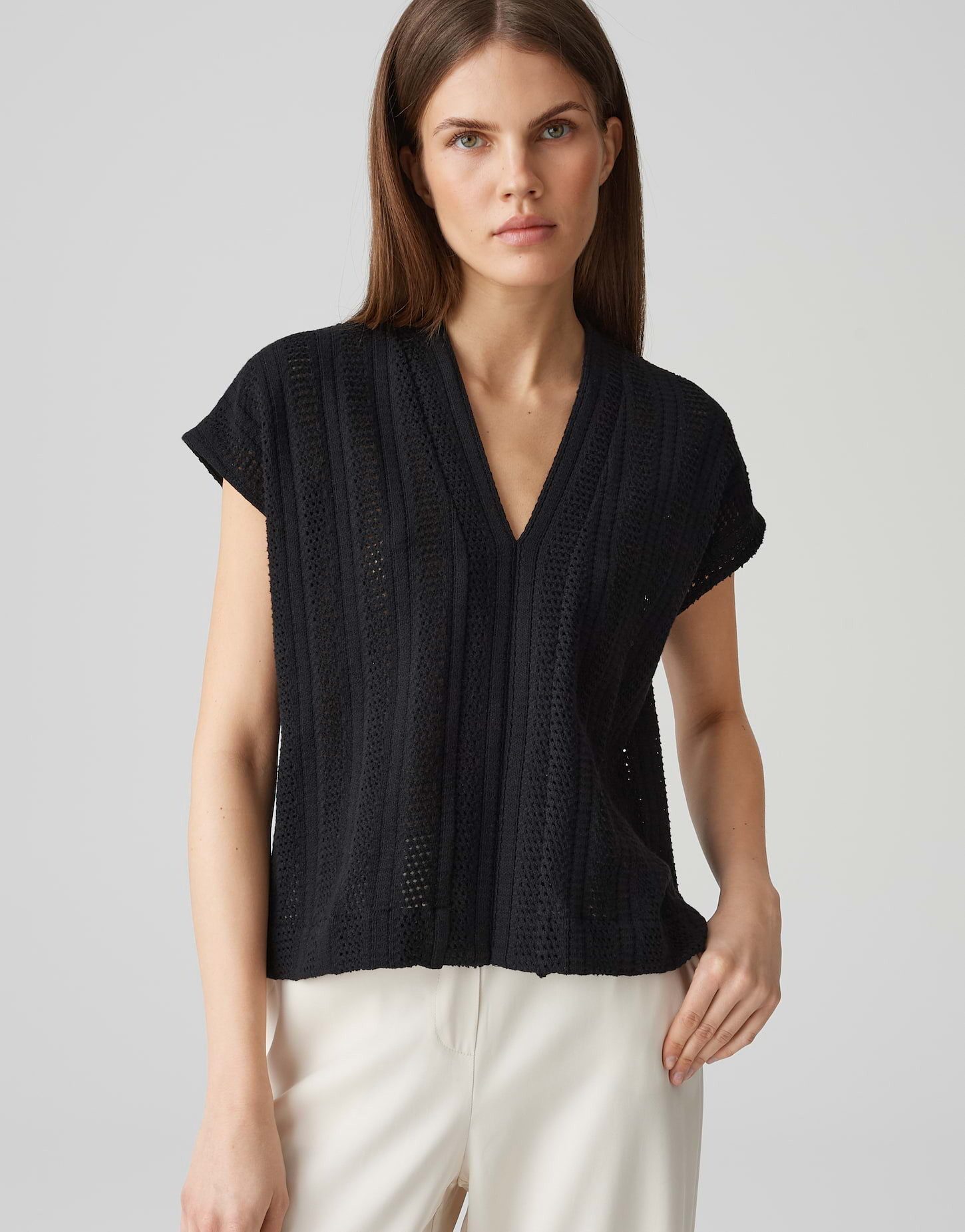 OPUS Kurzarmshirt SANIELA Loose mit Lochstrickoptik günstig online kaufen
