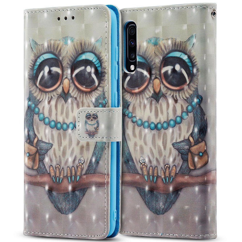 FITSU Handyhülle Handytasche für Samsung Galaxy A70 Hülle Eulen Motiv 6,7 Zoll, Flipcase für Samsung A70 Handyhülle, Handytasche mit Kartenfach