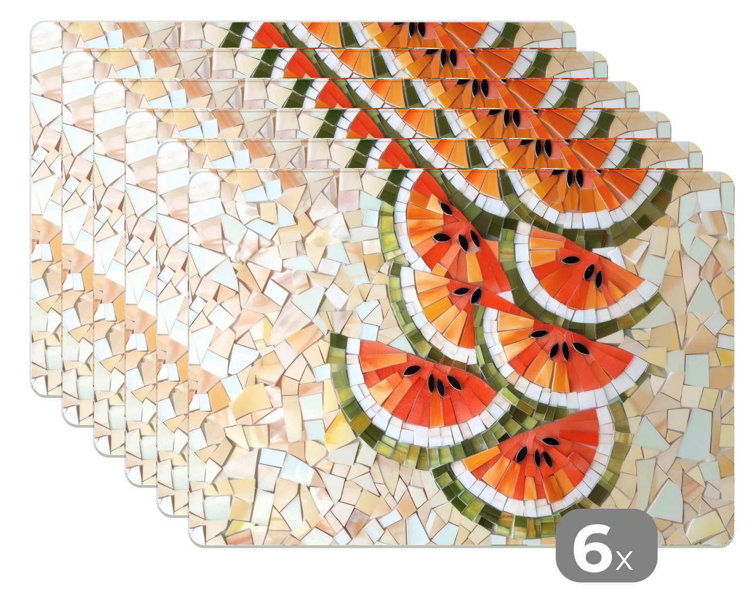 MuchoWow Platzset Mosaik - Wassermelone - Rot - Kerne, (6-St), Platzsets, Tischset, Abwaschbar, Tischsets, Platzdeckchen