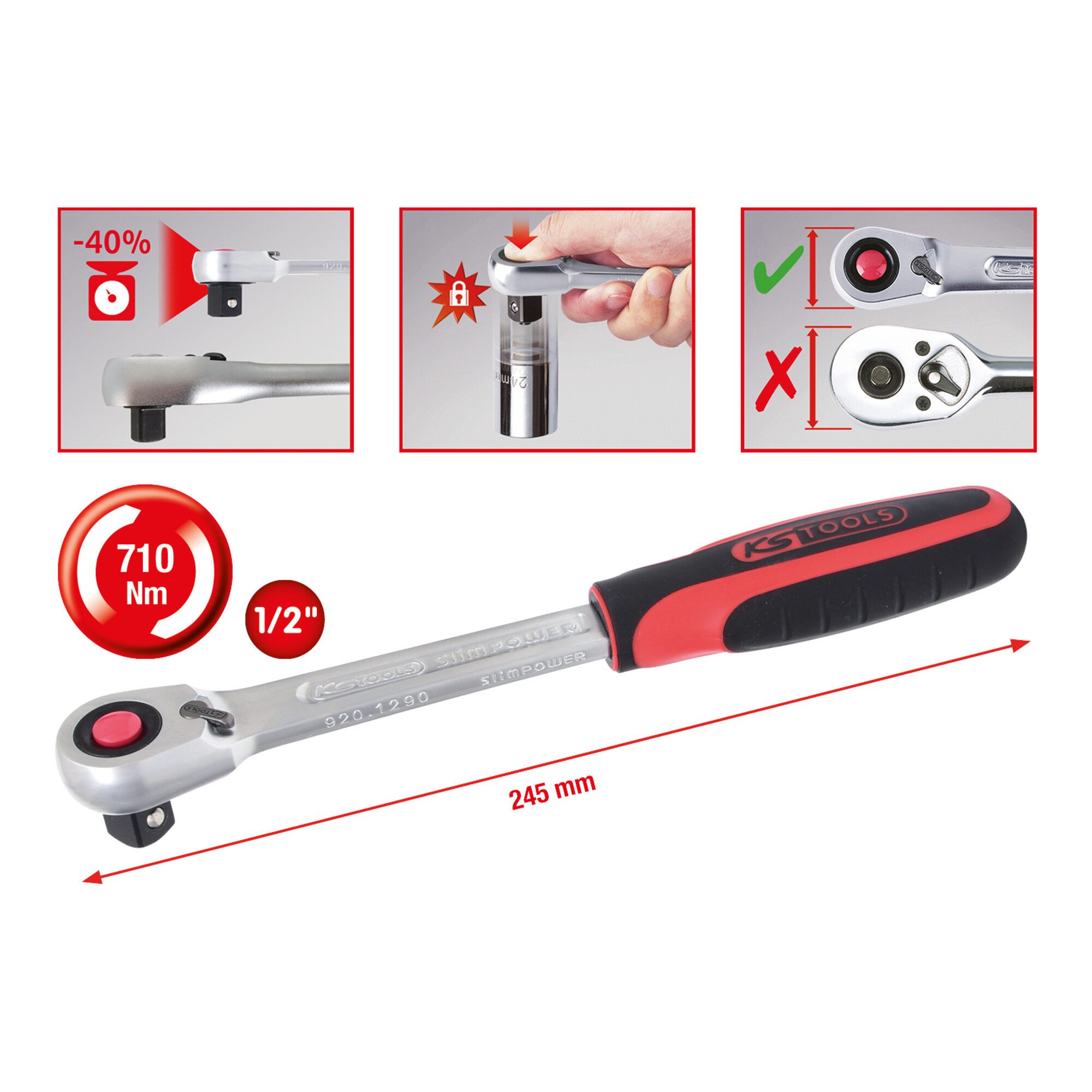 KS Tools Umschaltknarre KS Tools 1/2" SlimPOWER Umschaltknarre,72 Zahn