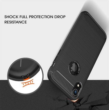 CoverKingz Handyhülle Hülle für Apple iPhone XR Handyhülle Case Cover Silikonhülle Bumper, Carbon Look Brushed Design