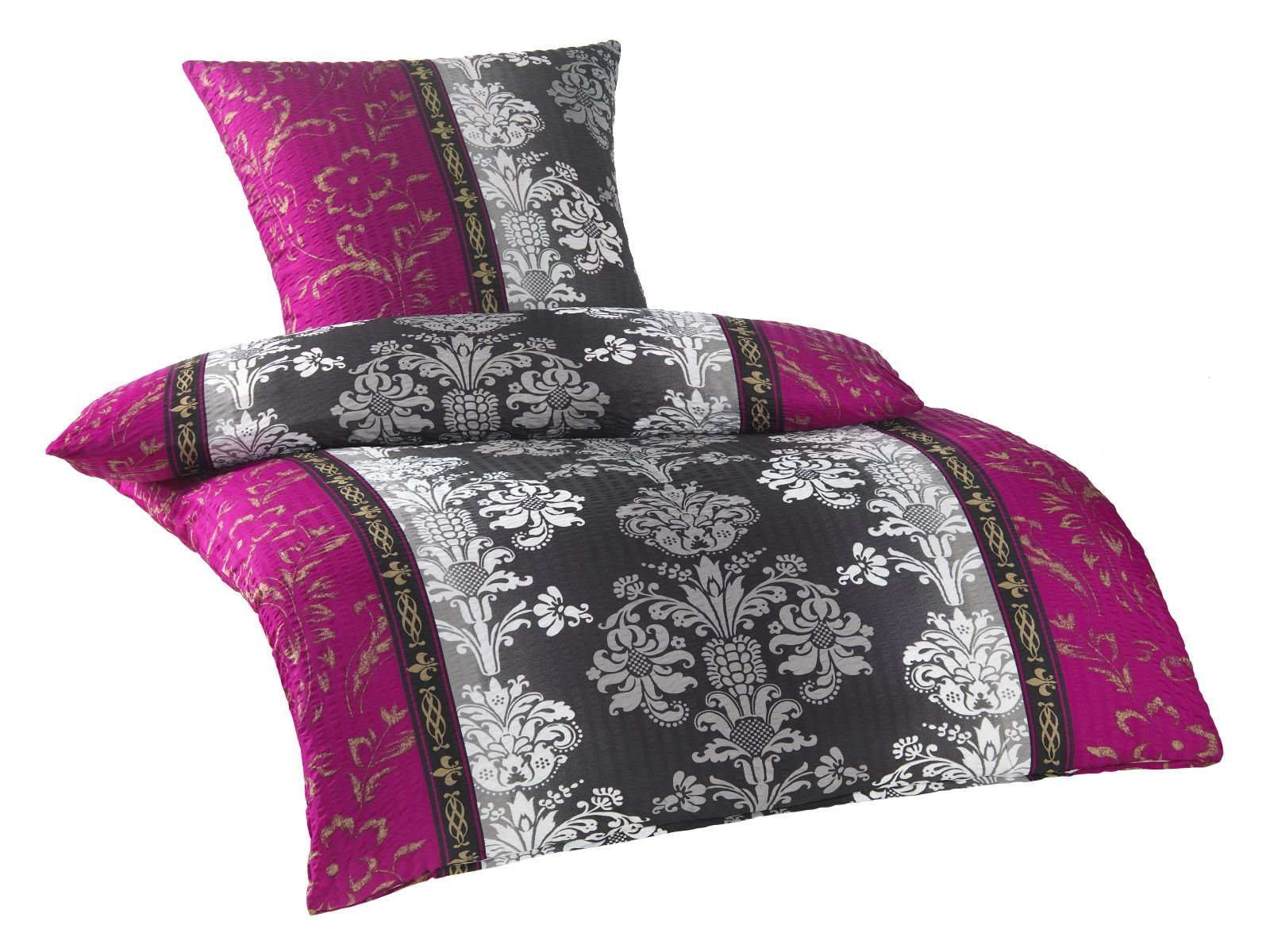 Optidream Bettwäsche Mikrofaser Seersucker 135 cm x 200 cm beere / grau / schwarz, Microfaser, 2 teilig, Bettbezug Kopfkissenbezug Set kuschelig weich hochwertig