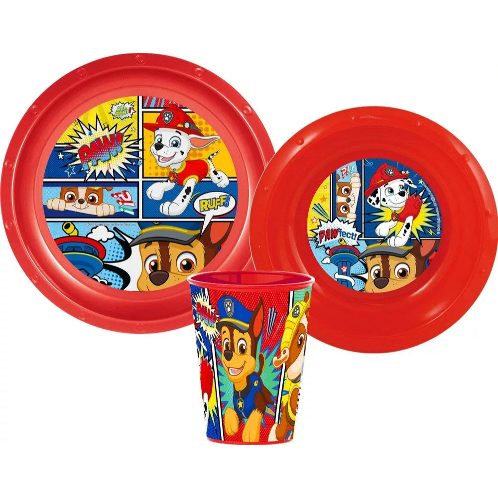 PAW PATROL Kindergeschirr-Set Paw Patrol Chase Marshall Kinder Geschirr-Set 3 teilig (3-tlg), 1 Personen, Kunststoff