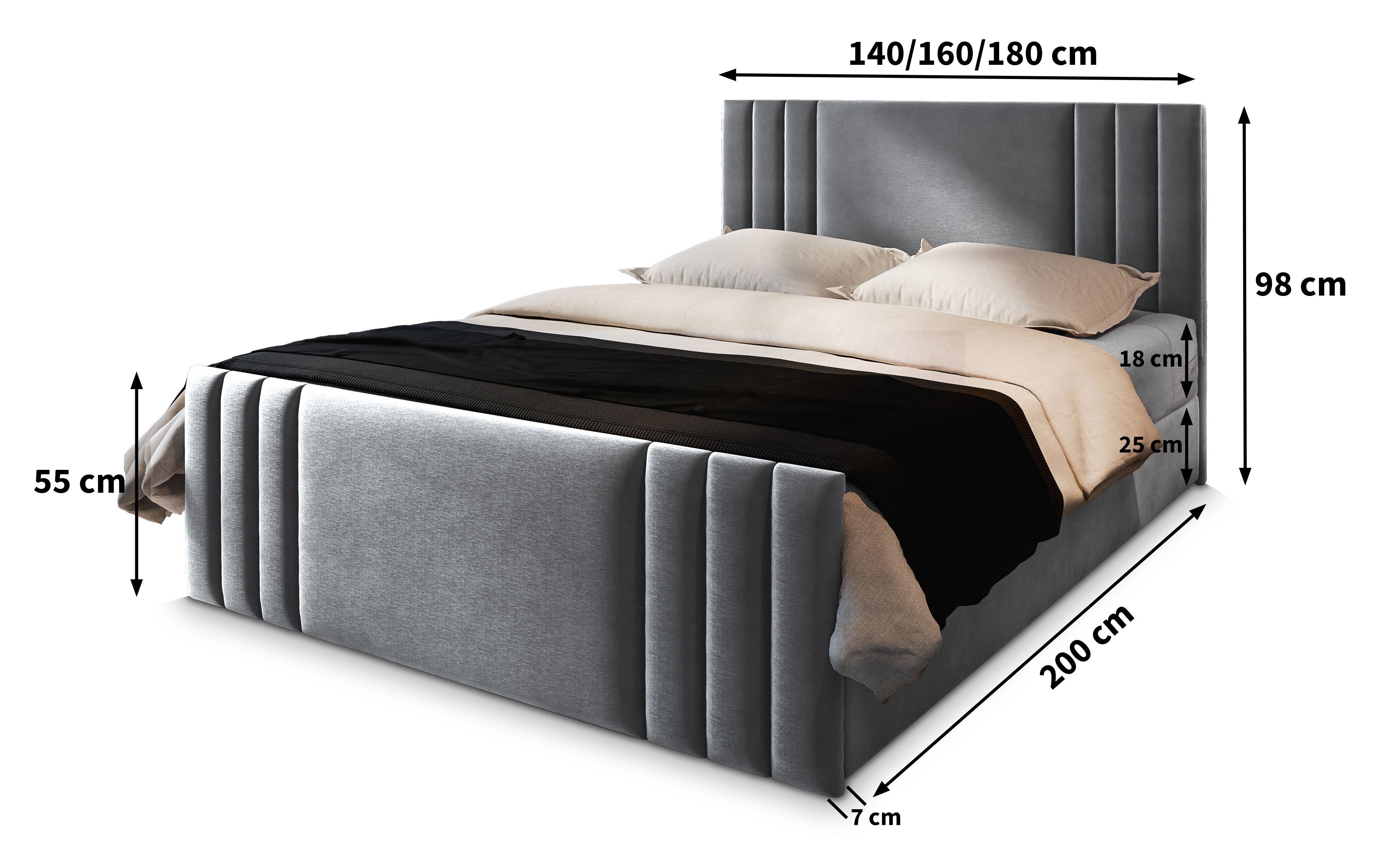 Masseno Boxbett KANES 140x200 cm mit Bonell Matratze und Topper