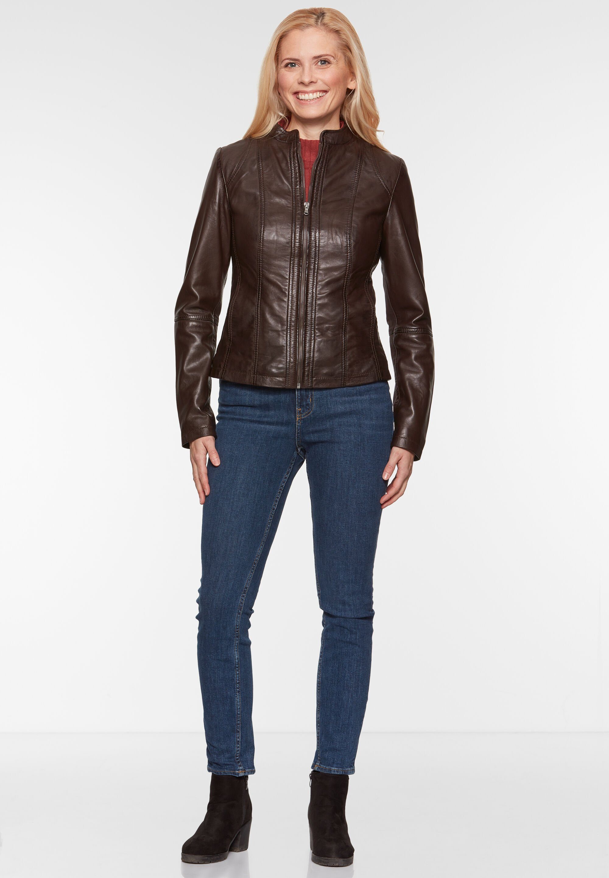 7eleven Lederjacke SEAMERA (1-St) mit Ziernähten