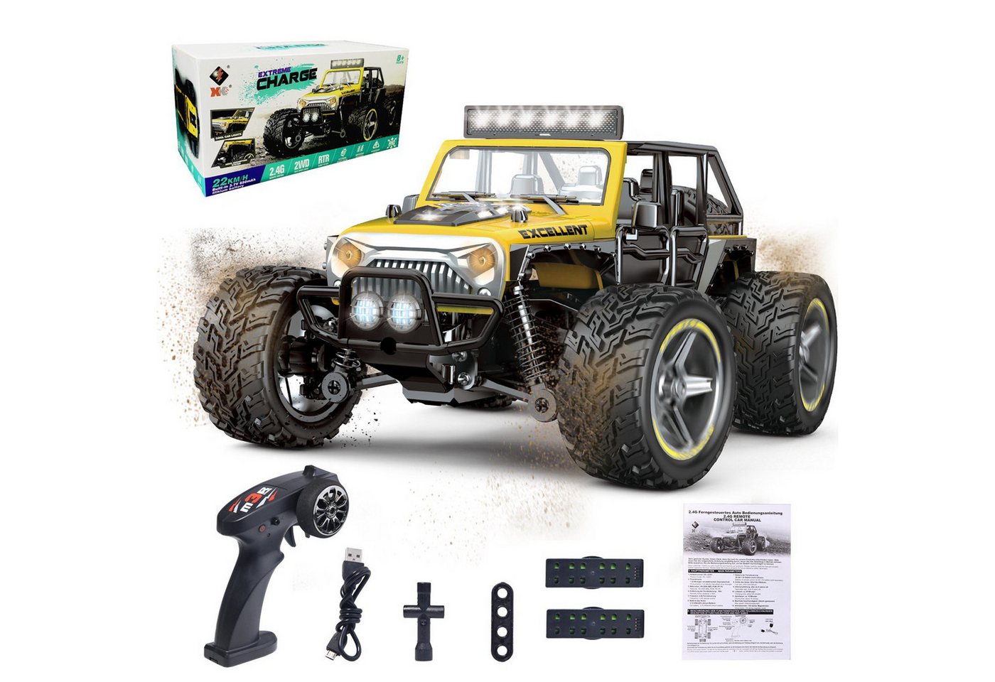 Esun RC-Auto Ferngesteuertes Auto Ab 8 Jahre, RC Auto mit LED Lights, 1/22 RC Car (Dichtungsbox, Komplettset), Ferngesteuertes Auto für Erwachsene, Fernbedienung Geländewagen