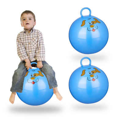 relaxdays Hüpfspielzeug 3 x Hüpfball Kinder blau