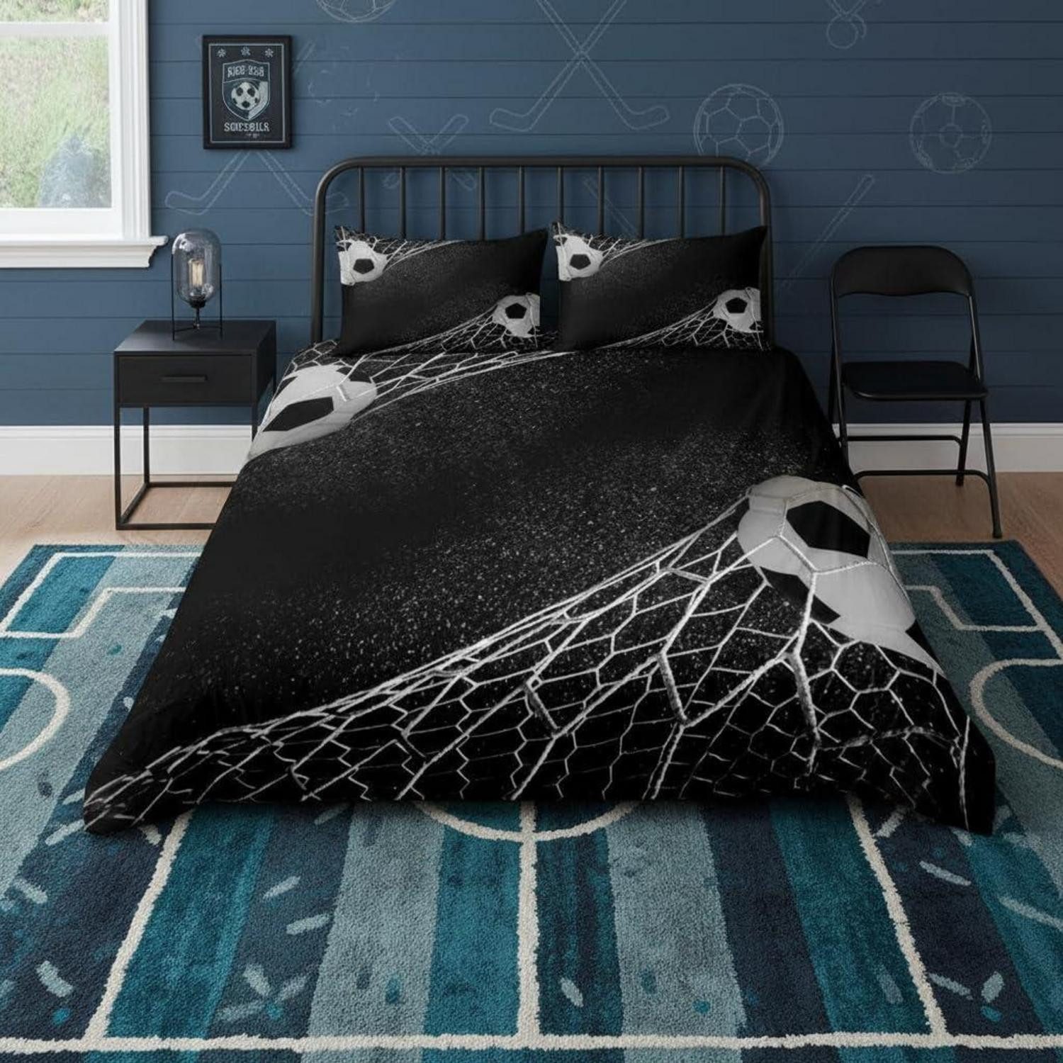 LuxusKollektion Jugendbettwäsche Bettwäsche Set Fußball Shooting 135x200cm Schwarz Mikrofaser