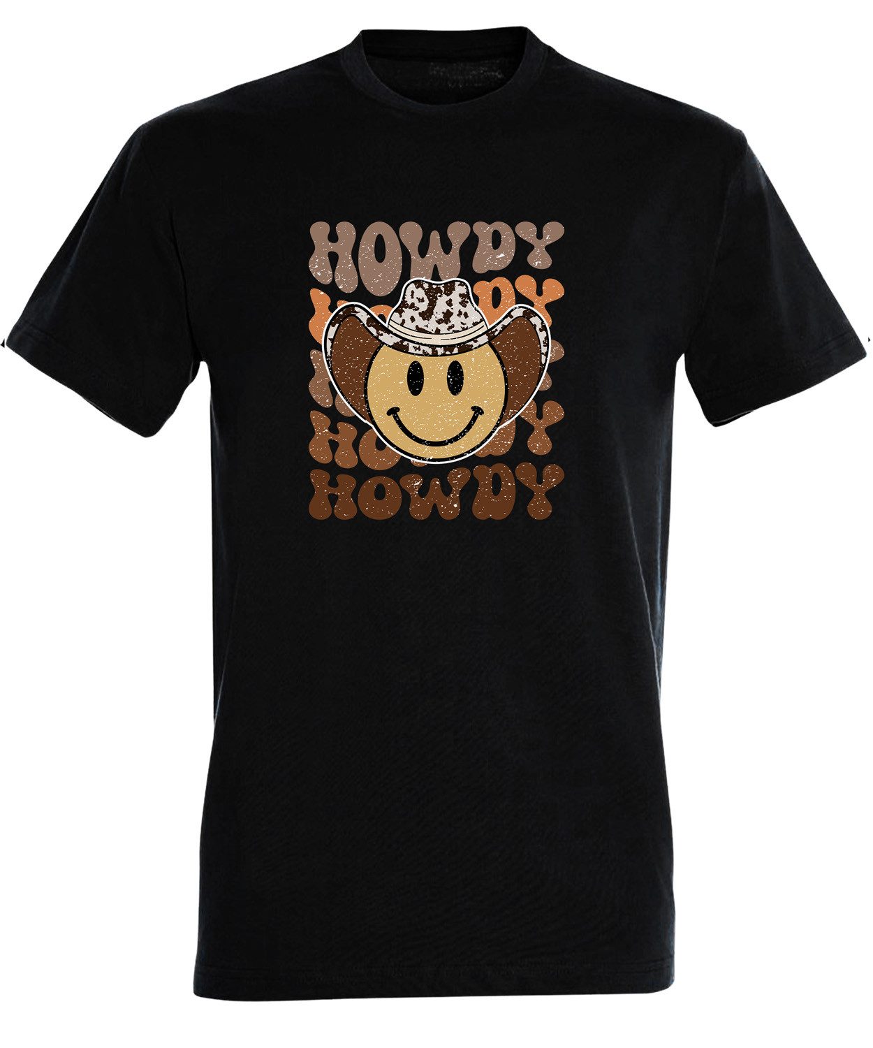 T-Shirt Herren Print Shirt - Lächelndes Cowboy Gesicht mit Hut Brustprint
