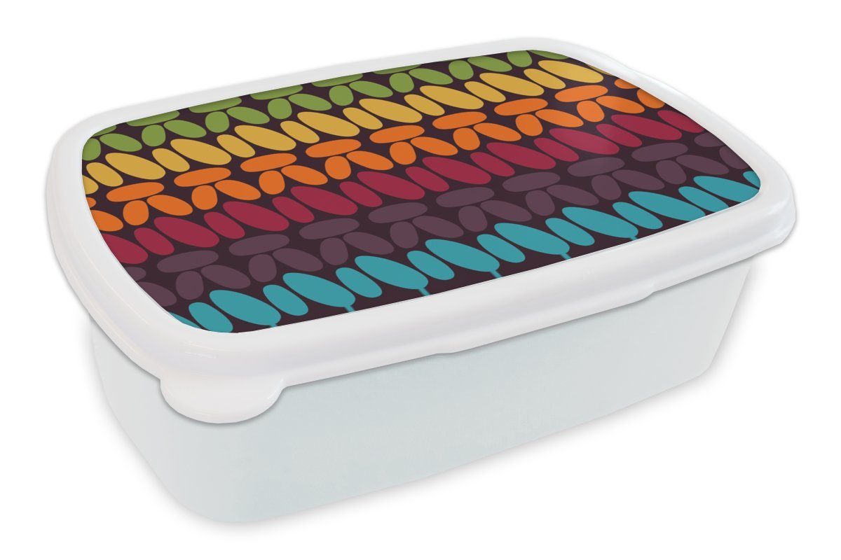 MuchoWow Lunchbox Häkelmuster - Retro - Regenbogen, Kunststoff, (2-tlg), Brotbox für Kinder und Erwachsene, Brotdose, für Jungs und Mädchen weiß