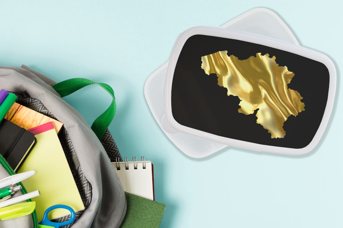 Lunchbox Gold, Belgien Mädchen - Karte Brotbox Erwachsene, - Kunststoff, Jungs weiß MuchoWow und und Brotdose, Kinder (2-tlg), für für
