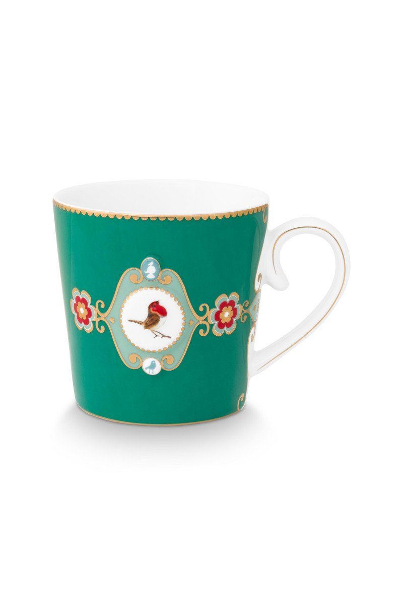PiP Studio Кружки Love Birds Medallion Henkelbecher grün 250ml, Porzellan, Mug Large Love Birds Medallion Emerald 250ml