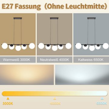 Nettlife Pendelleuchte Esstisch Schwarz Hängeleuchte E27 5 Flammig Weiße Glaskugel 150CM, Höhenverstellbar, LED wechselbar, für Esszimmer Wohnzimmer Bartheke