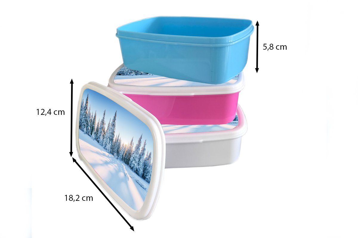 - Kinder, (2-tlg), Schnee Mädchen, Erwachsene, rosa Wald Kunststoff Snackbox, Brotdose Winter, - Lunchbox Brotbox für Kunststoff, MuchoWow