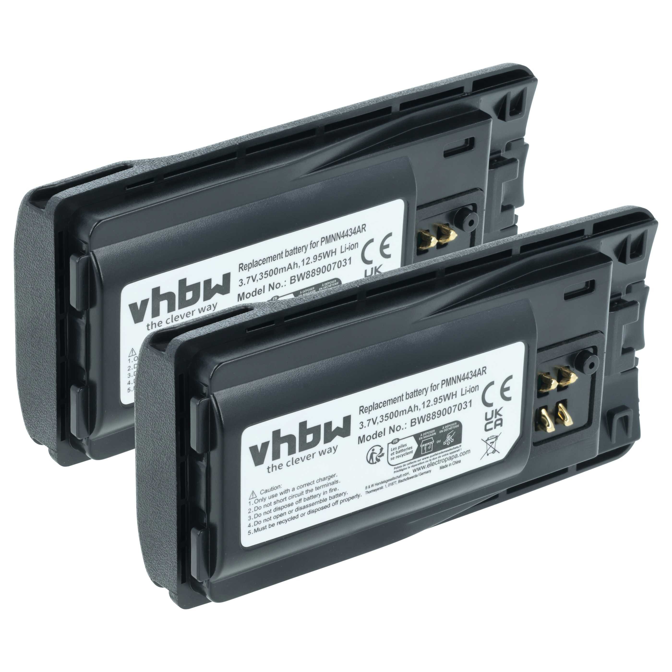 vhbw Akku Ersatz für Motorola PMNN4453R, PMNN4453, PMNN4434AR für Funkgerät Akku Akku Li-Ion 3500 mAh (3,7 V, 2 St), Leistungsfähige Austausch-Akkus für Ihr Funkgerät, Walkie-Talkie