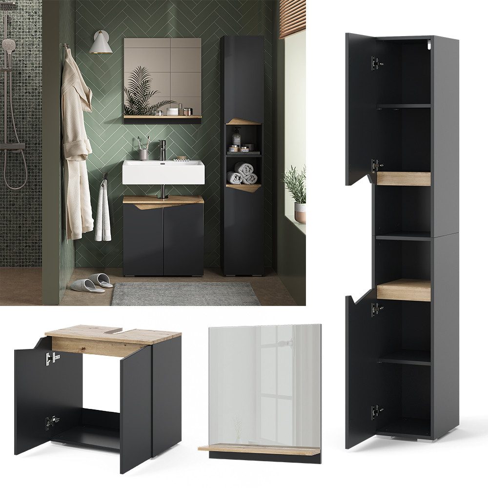 Vicco Badmöbel-Set Marelle, Anthrazit/Artisan-Eiche, 3 Teile, mit Hochschra günstig online kaufen