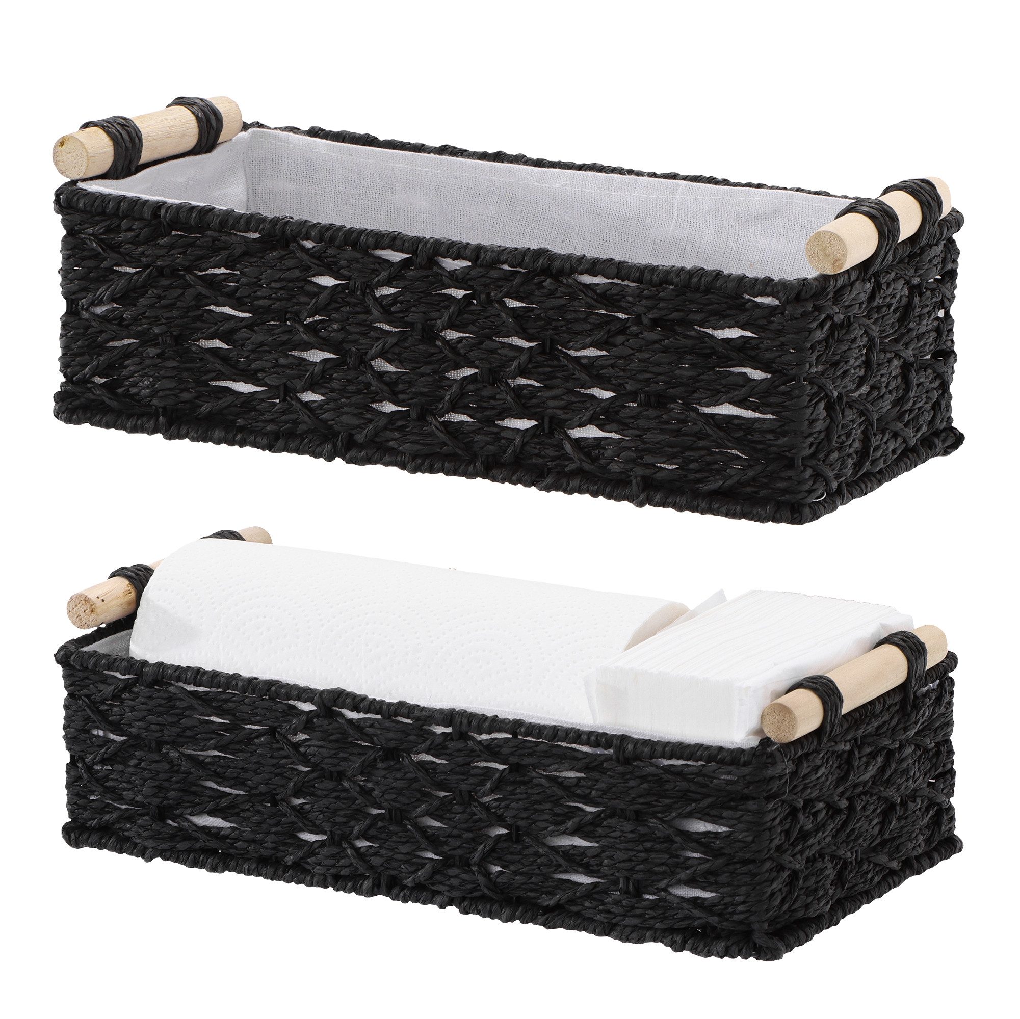 Navaris Dekokorb Behälter Aufbewahrungskorb geflochten - Baumwollfutter - Schwarz (2 St), 2x Korb geflochten - Körbe zur Aufbewahrung - Geflochtener Flechtkorb