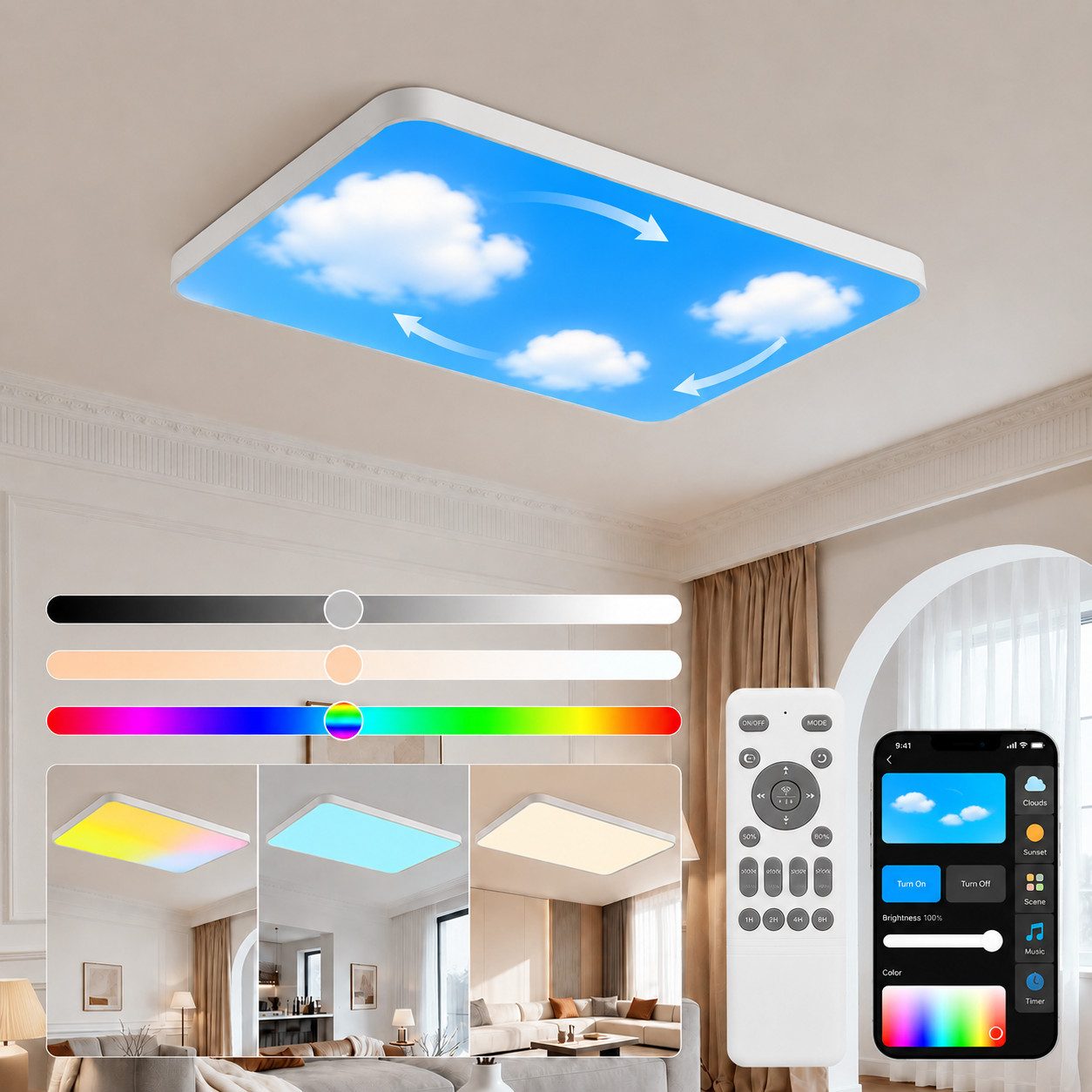 Eurotondisplay LED Deckenleuchte LED Deckenleuchte 698 RGBIC dynamische Himmel- & Naturlichteffekte, LED fest integriert, Warm bis Kaltweiß RGBIC, Lichtfarbe und Helligkeit einstellbar