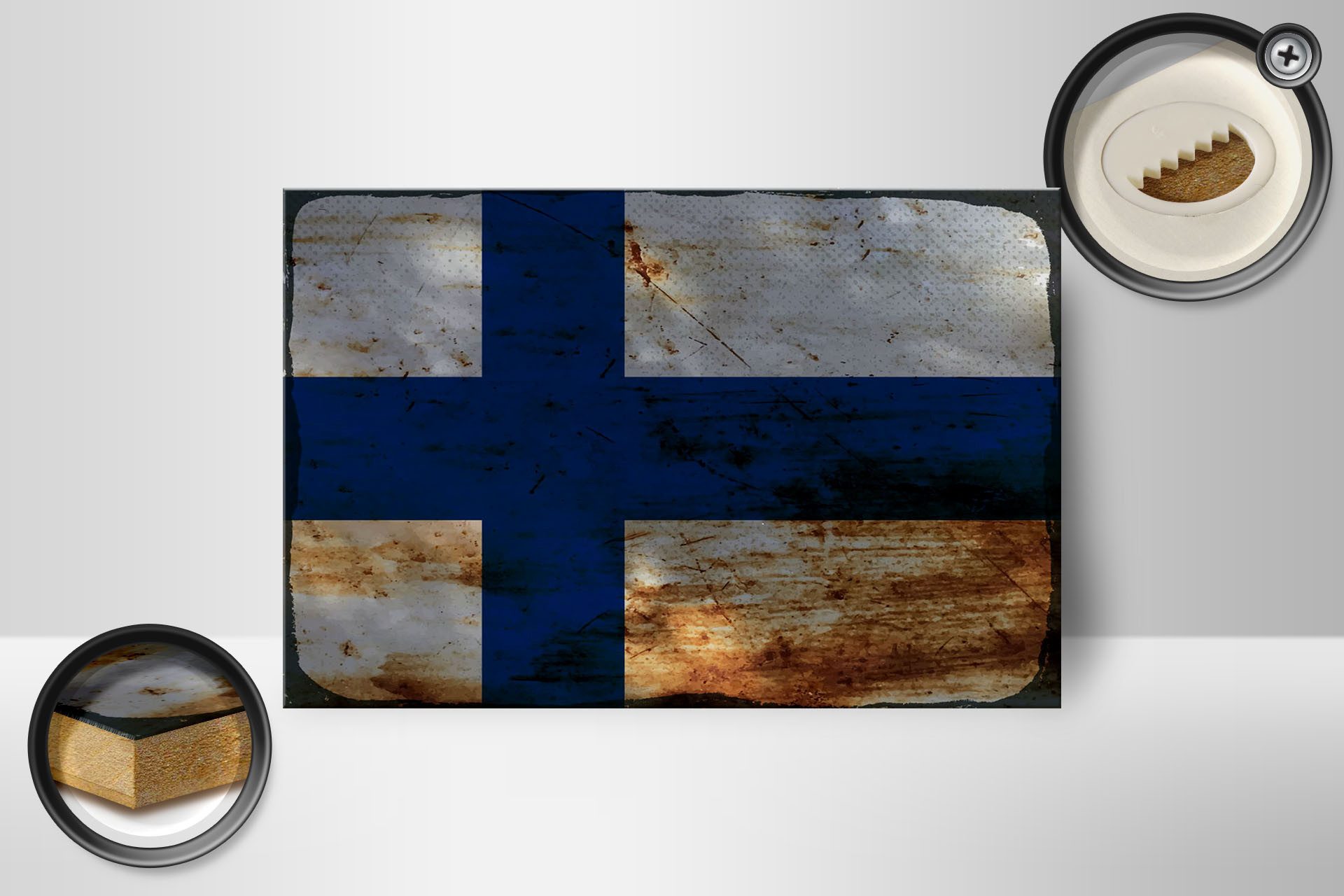 Femer GmbH Holzbild Flagge Finnland 18x12 cm Flag of Finland Rost, Flaggen (1 St), Glatte Holzfaserplatte (MDF), vorn beschichtet