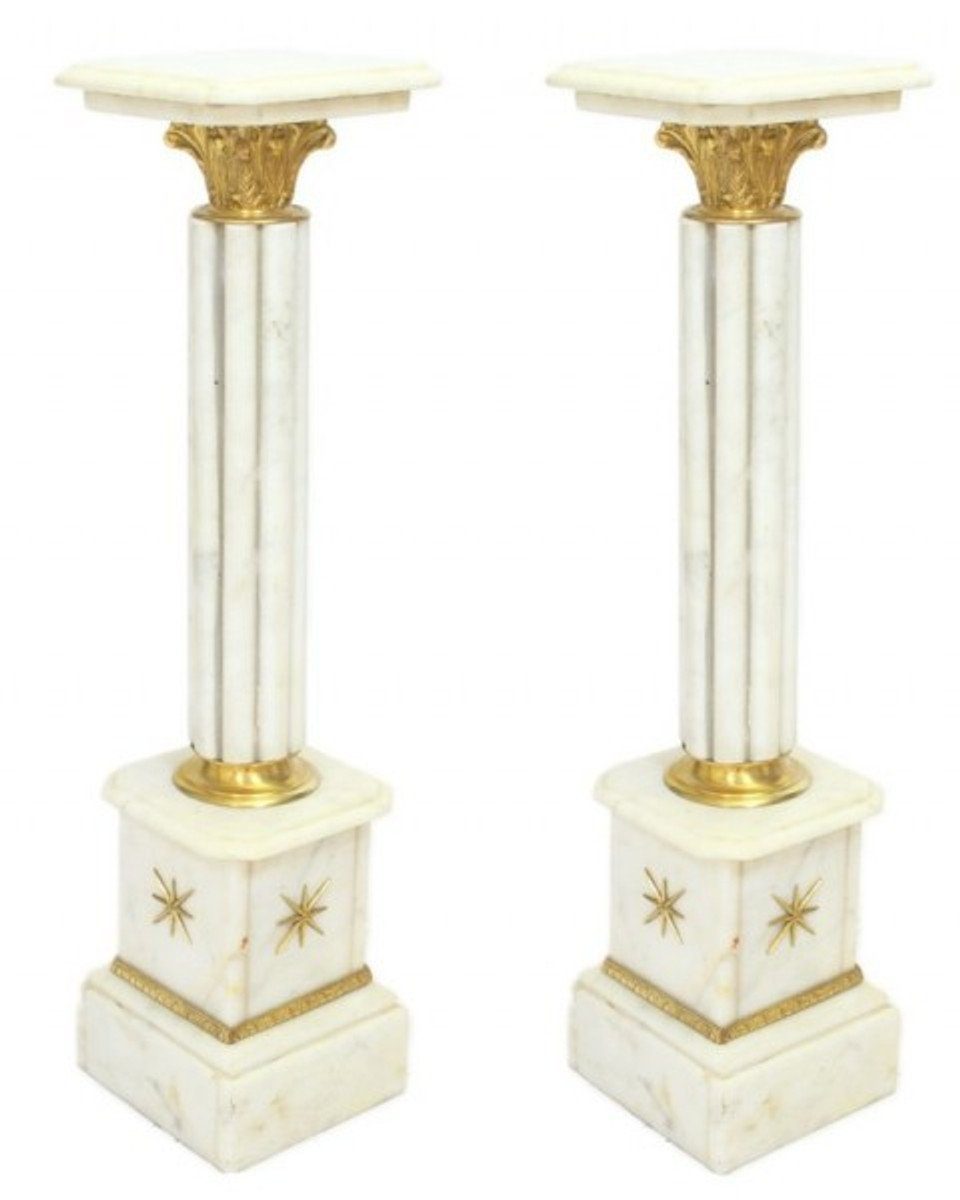 Weiß / Barock Padrino Marmor Marmor Beistelltisch Casa (2 - Säule Gold Stk) Set Säulen