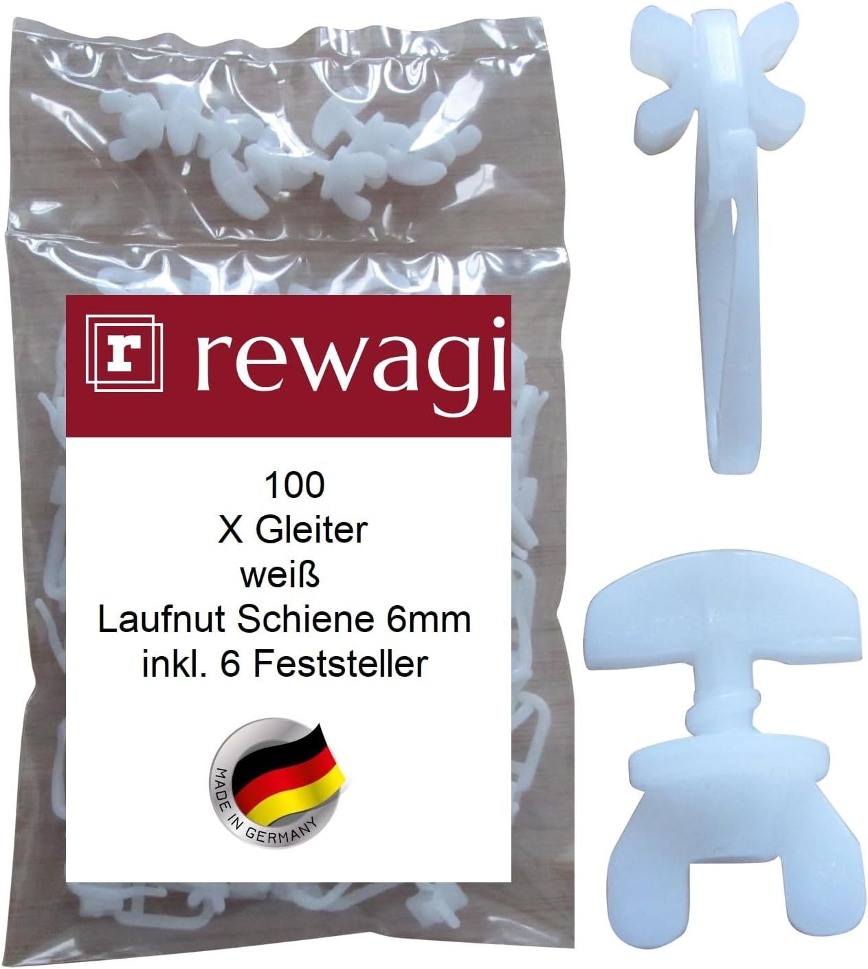 Gardinengleiter 100 X Gleiter & 6 Feststeller, Überklipshaken, Faltenhaken