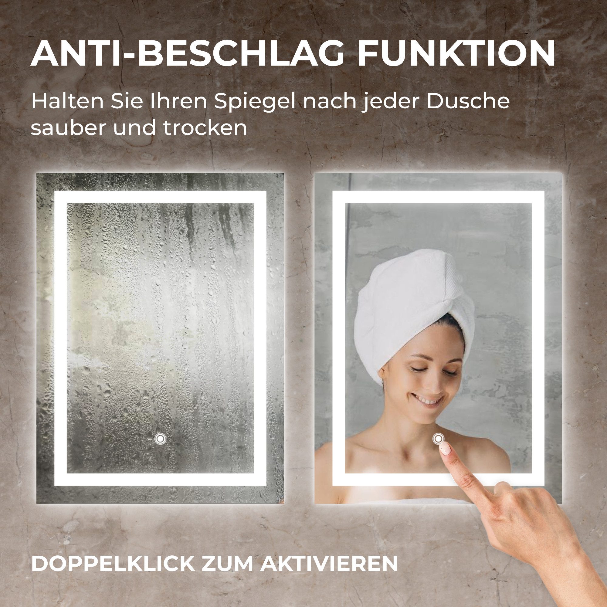 Bringer Badspiegel BRS102, Badezimmerspiegel mit Anti-Beschlag und Speicherfunktion