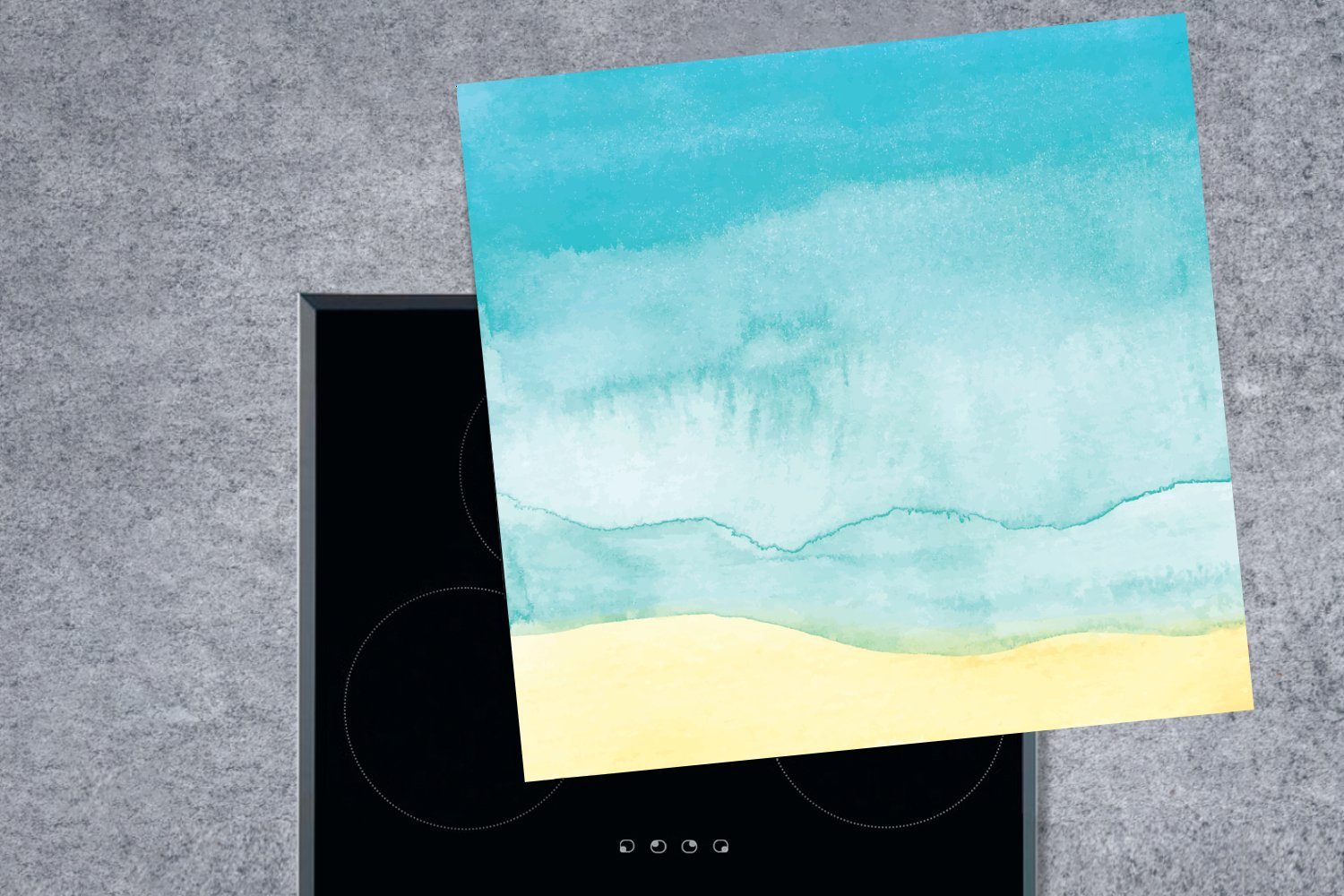 Aquarell, Strand Meer cm, Vinyl, (1 Arbeitsplatte 78x78 Ceranfeldabdeckung, - tlg), küche MuchoWow für - Herdblende-/Abdeckplatte