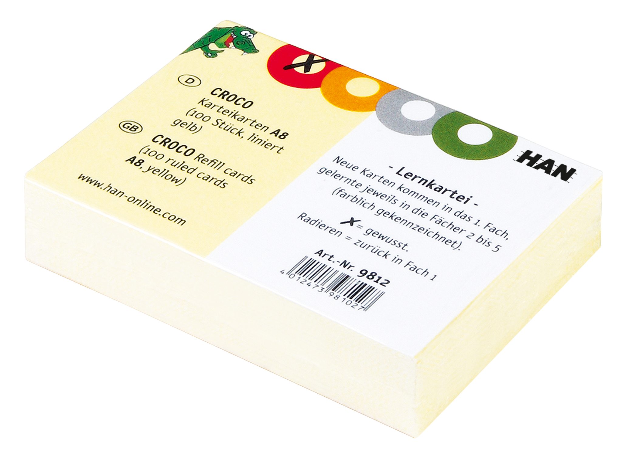 HAN Karteikarten 9812D 10x Karteikarten für CROCO DIN A8 quer - Gelb