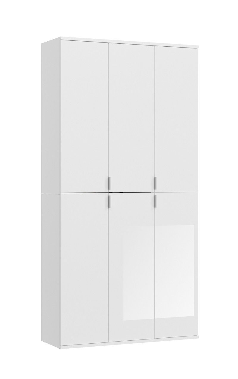 xonox.home Garderobenschrank ProjektX (Kompaktgarderobe weiß Hochglanz, 91  x 193 cm) variable Inneneinteilung, 6-türig, FSC®-zertifiziertem  Holzwerkstoff