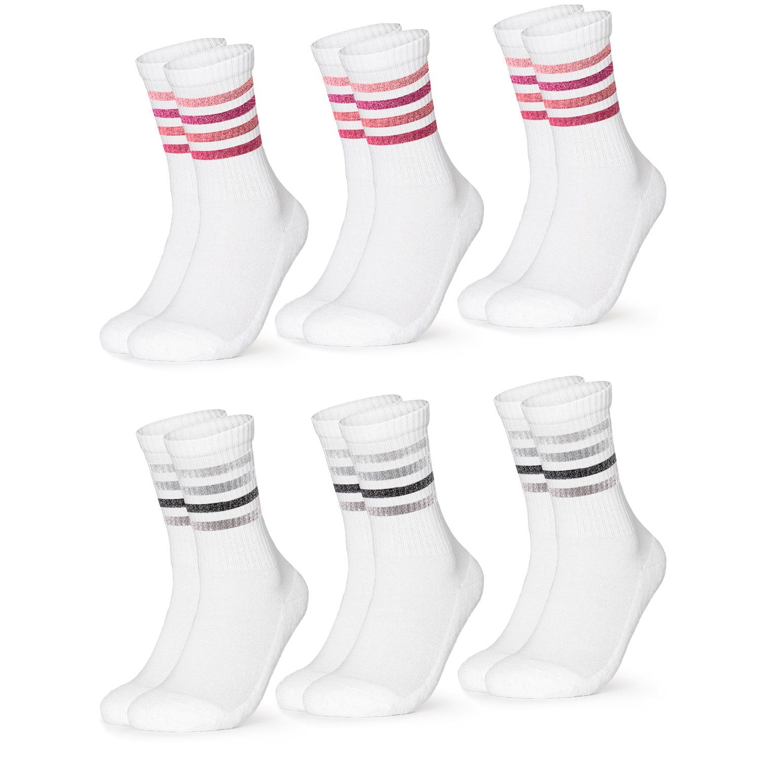 OCCULTO Sportsocken Damen Retro Tennis Socken 6er Pack (Modell: Steffi) (6-Paar)