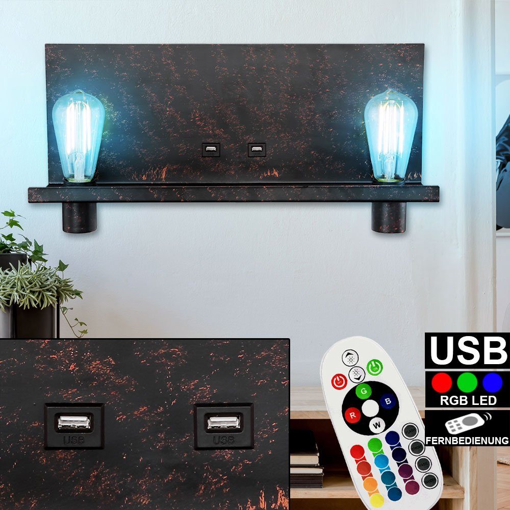 etc-shop LED Wandleuchte, Vintage Wand Lampe Fernbedienung SCHWARZ GOLD USB Leuchte | Wandleuchten