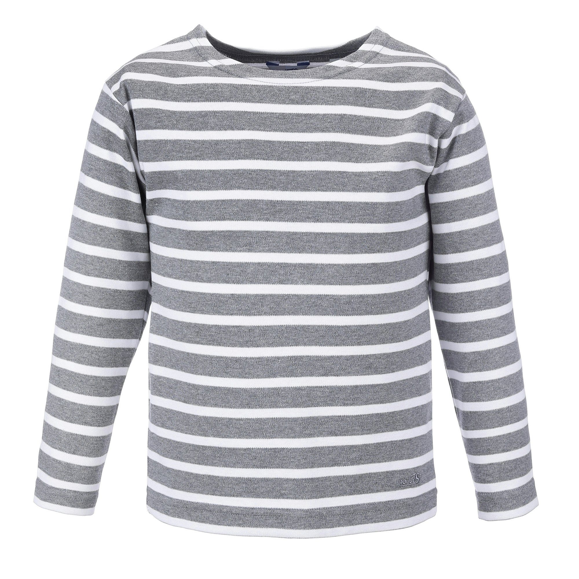 modAS Langarmshirt Bretonisches Shirt für Kinder Longsleeve mit Streifen Mädchen Jungen (91) grau-melange / weiß