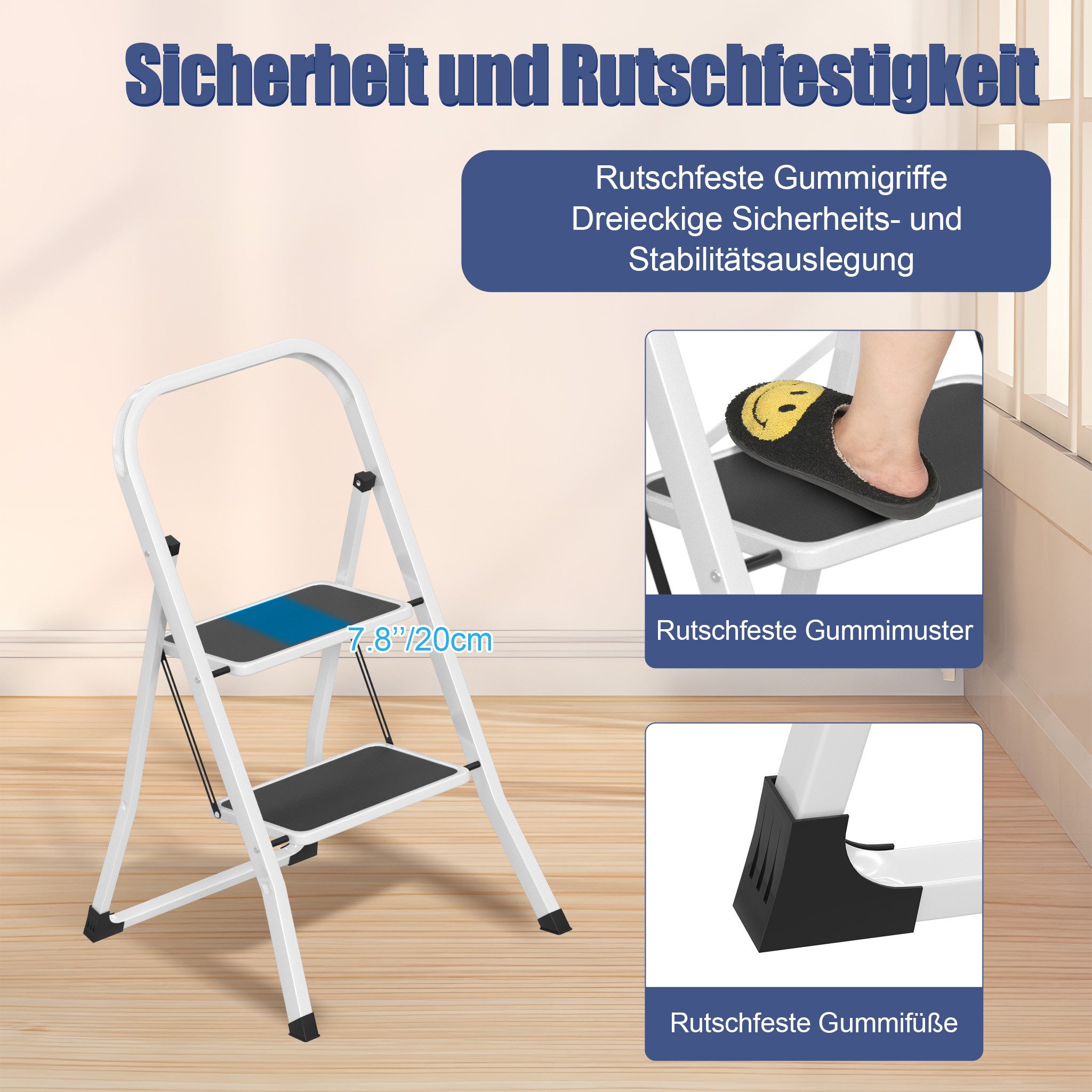 FIVMEN Trittleiter Klappbar Leitertritt Faltbare Leiter aus legiertem Stahl, Schwarzweiß für Küche, Garage & Büro – Bild 3 von 5