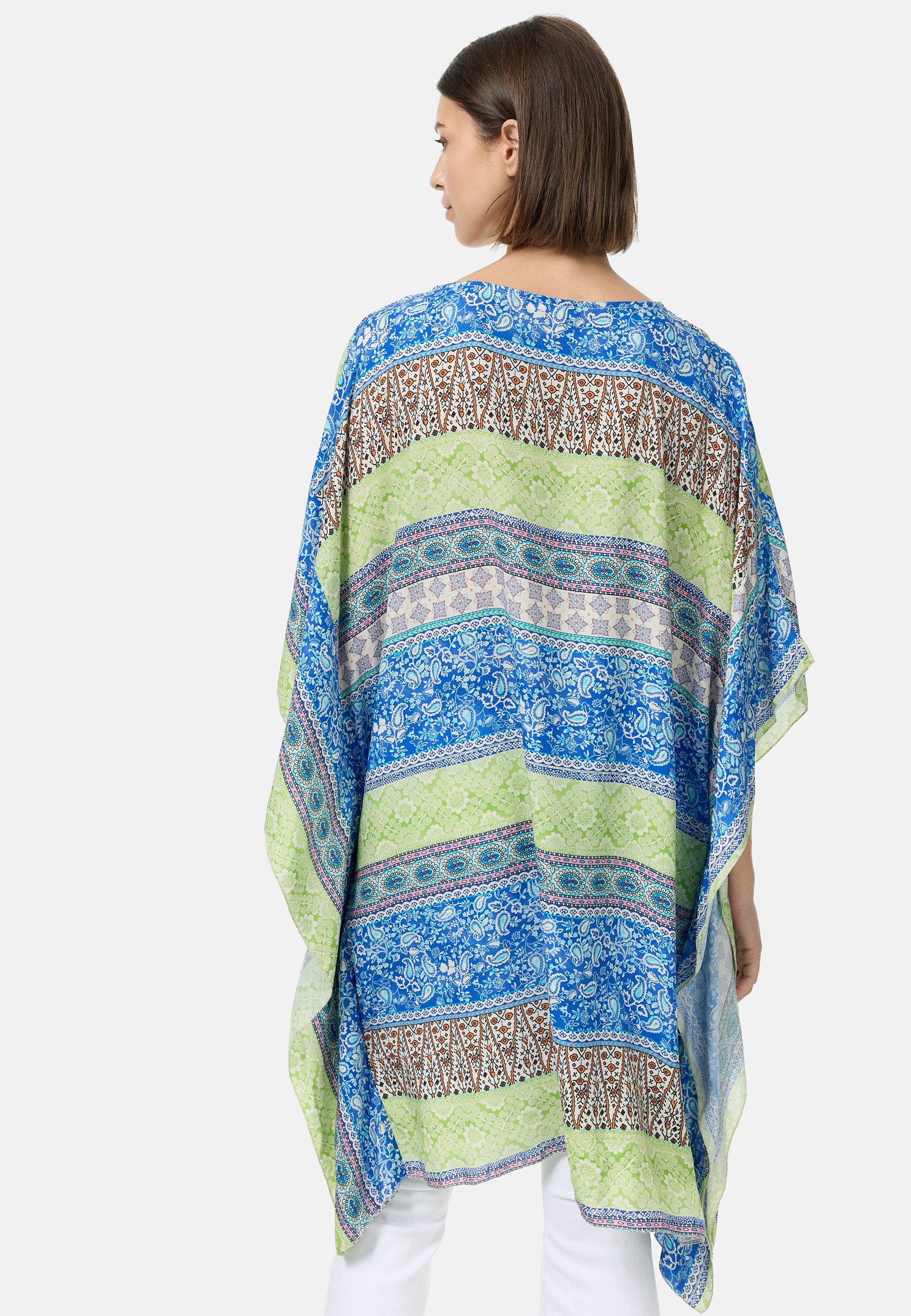 Rayshyne Schlupfbluse PM58 (Extravagante Tunika Bluse mit auffallendem Print) seitlicher Faltenwurf
