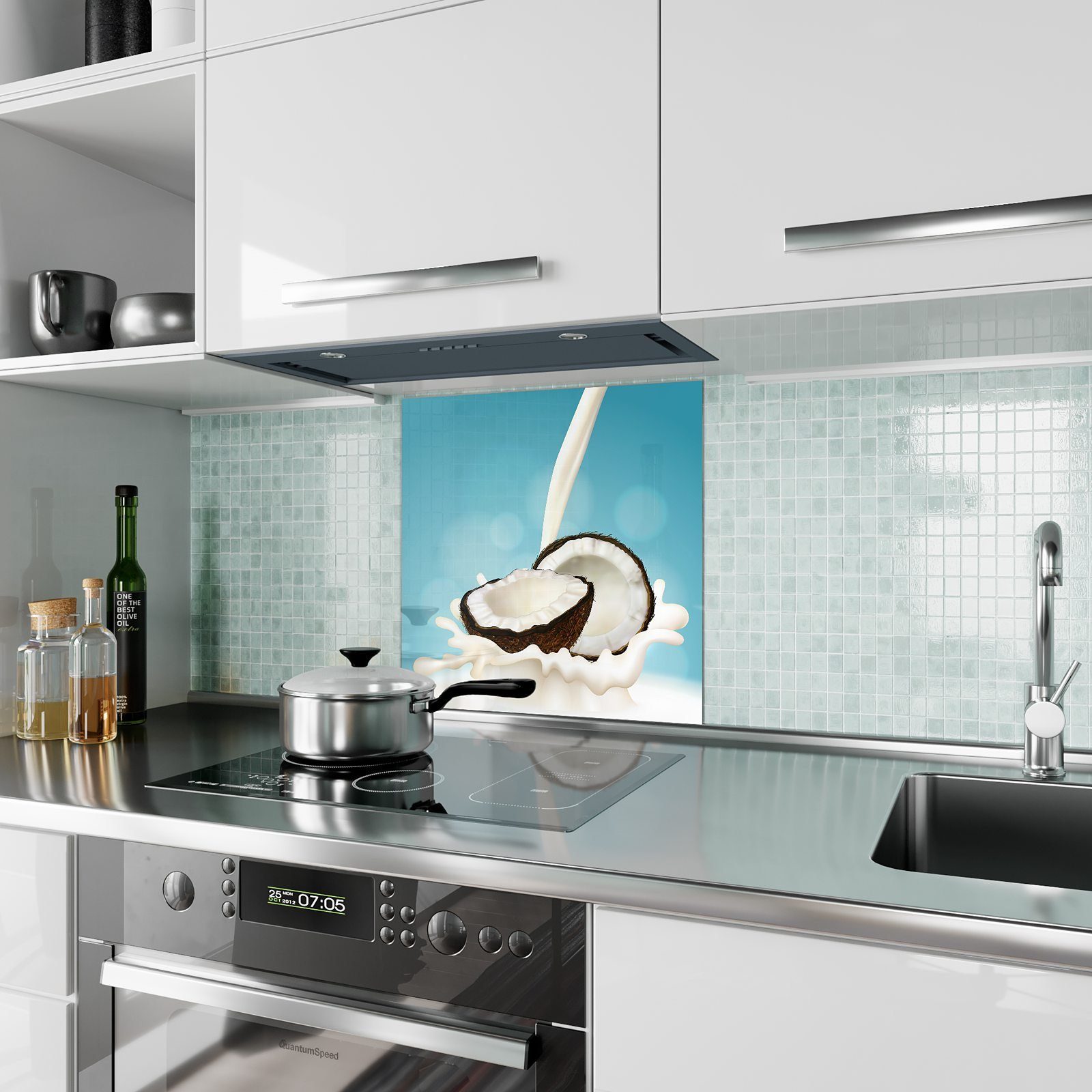 Primedeco Küchenrückwand Splash Kokosnuss Motiv mit auf Küchenrückwand Spritzschutz Glas