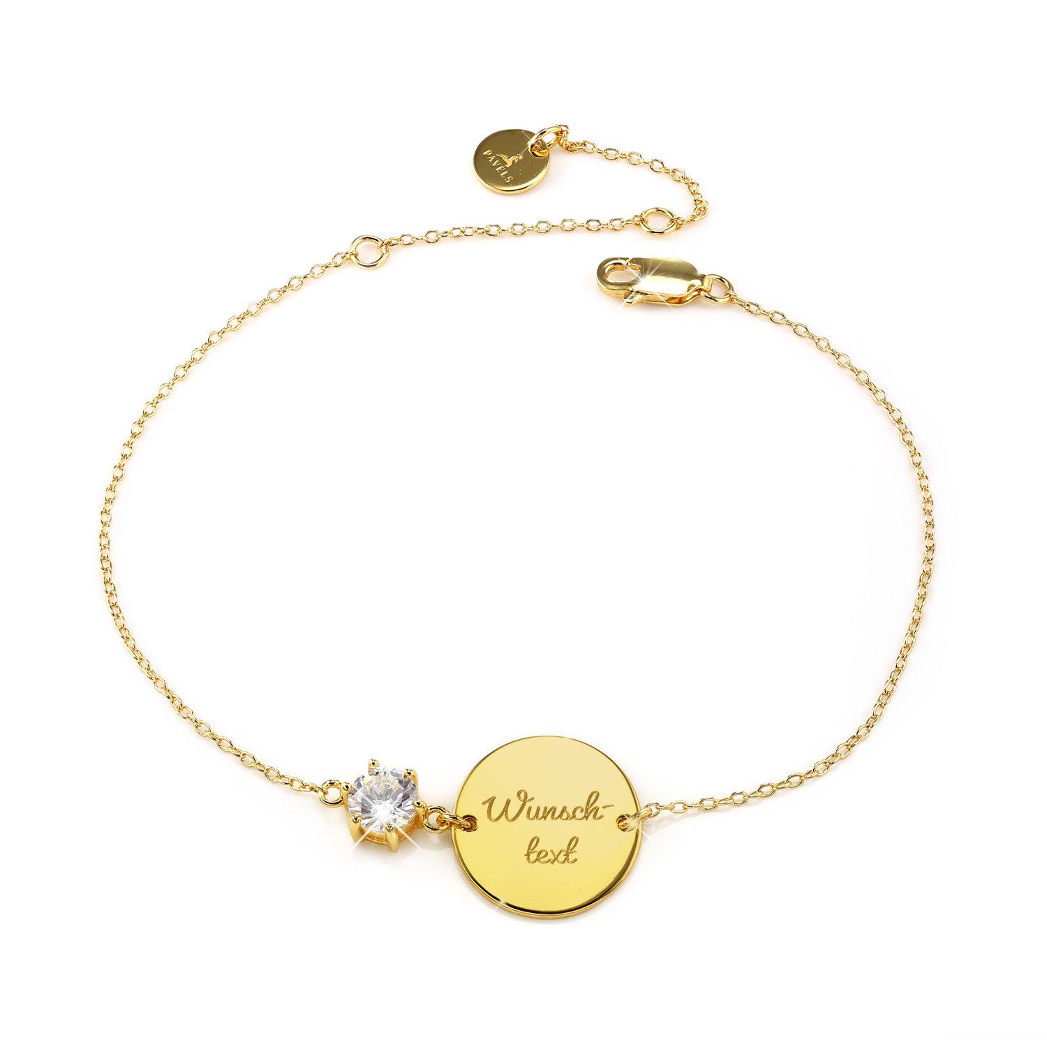 PAVELS Armband mit Gravur Kristall, Das Metallplättchen kann mit einer Gravur personalisiert werden.