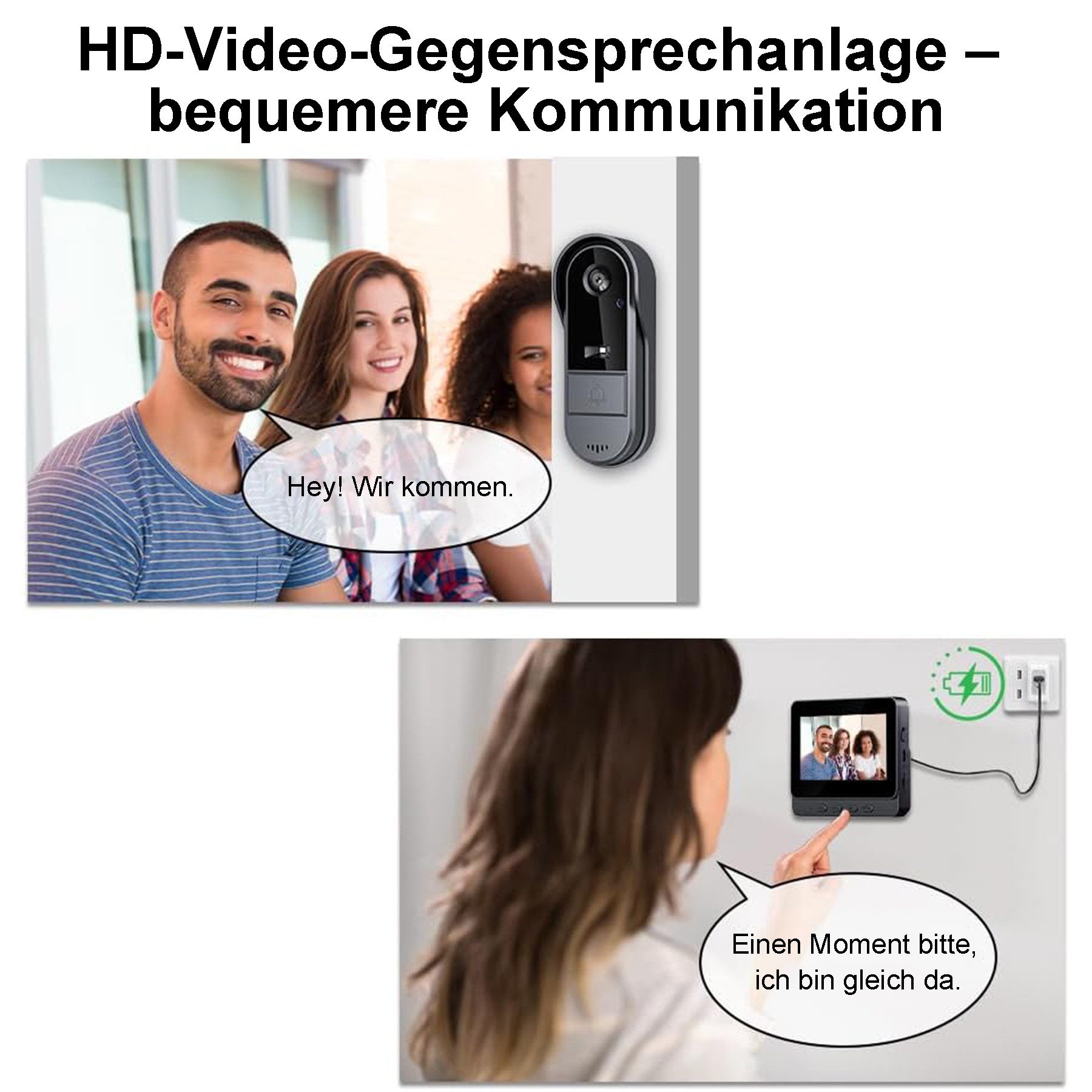 Senmudi Smart Home Türklingel Drahtlose Türklingel mit Kamera 1080P IP65 Wasserdicht (Video Türklingel 4,3Zoll, mit 170°HD Kamera, IPS Bildschirm Funkklingel, Kabellose Türklingel mit IR-Nachtsicht, Zwei-Wege-Audio, Aktivierung, 1800mAh Akuu Drahtlose Video Türklingel, ideal für Mehrfamilienhäuser und Apartments)