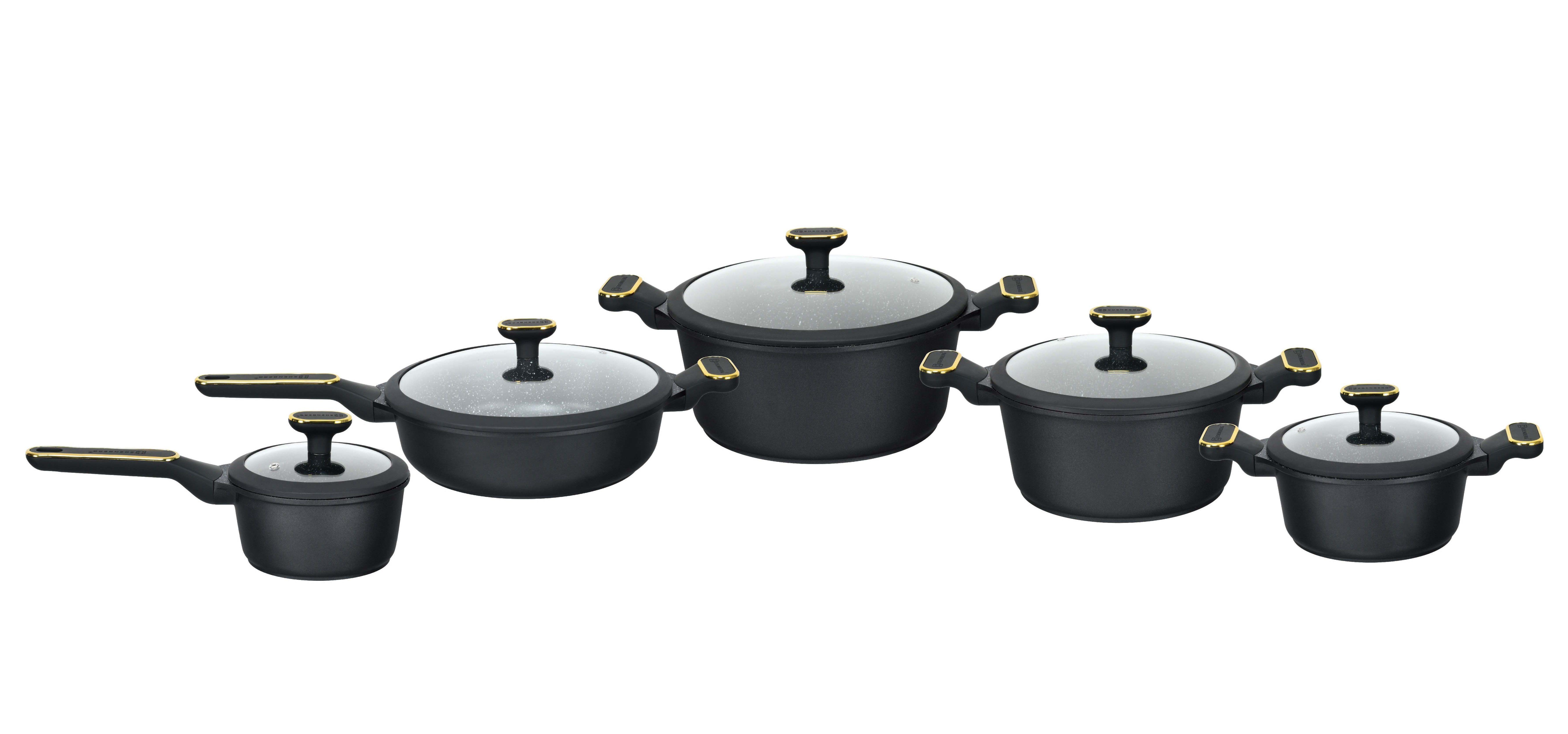 Edenberg Topf-Set 10 tlg Schwarzes Topfset, Matt, Pfanne, Kasserollen, Glasdeckel, Aluminium, Keramik (Entdecken Sie Kochkomfort auf höchstem Niveau – mit diesem stilvollen und vielseitigen Topfset wird jedes Gericht zum Genuss!, 10-tlg., Zeitloses Design des Topfsets. Eine ideale Geschenkidee)