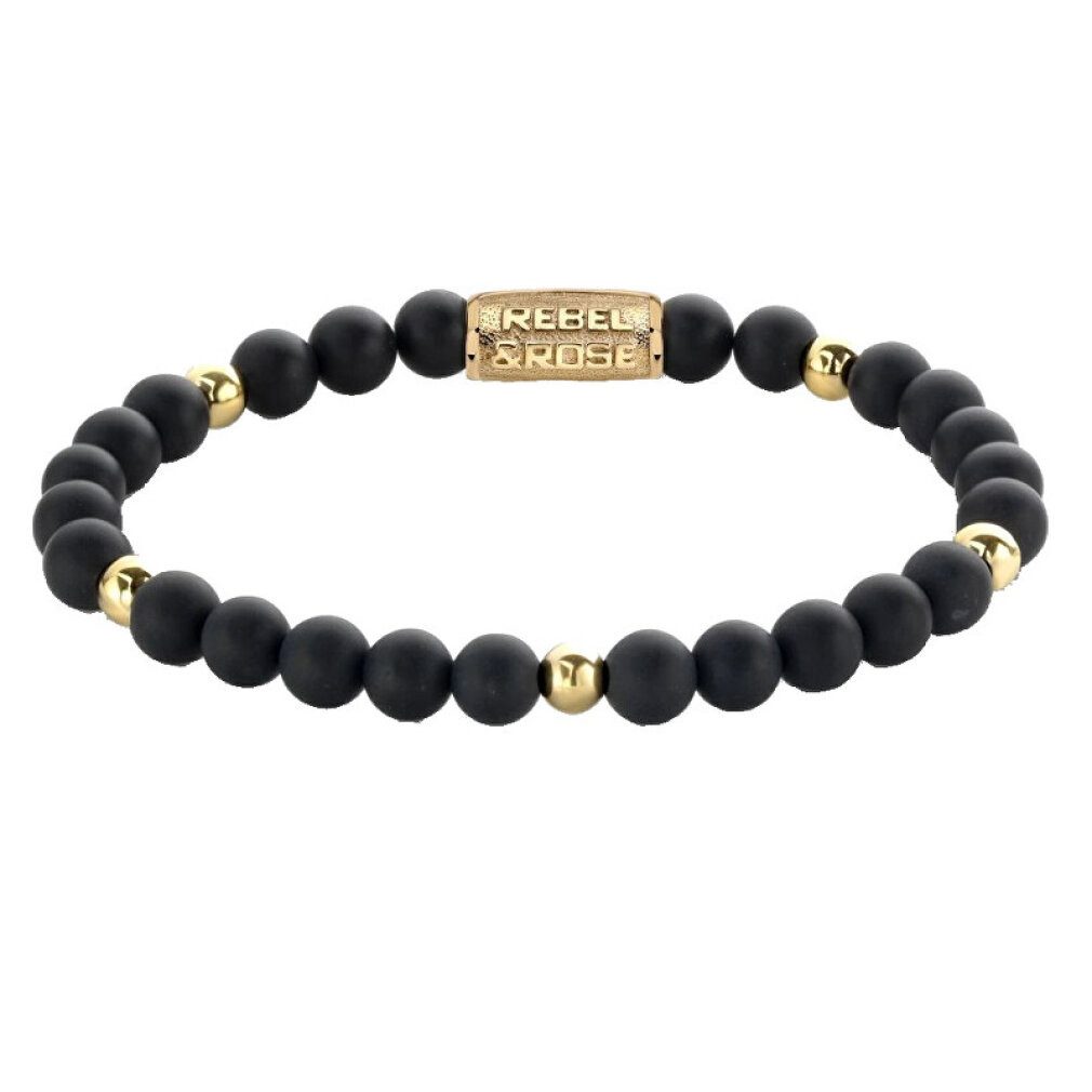 Rebel & Rose Armband Mattschwarzes Madonnen-Perlenarmband RR-60078-G - Abmessung: 19 cm - L