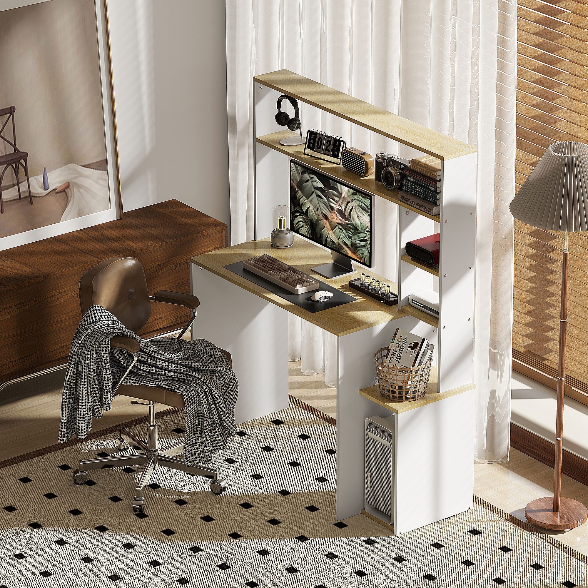 HOMCOM Computertisch mit offenen Regalen, CPU-Ständer, Stahlgestell (Schrei günstig online kaufen