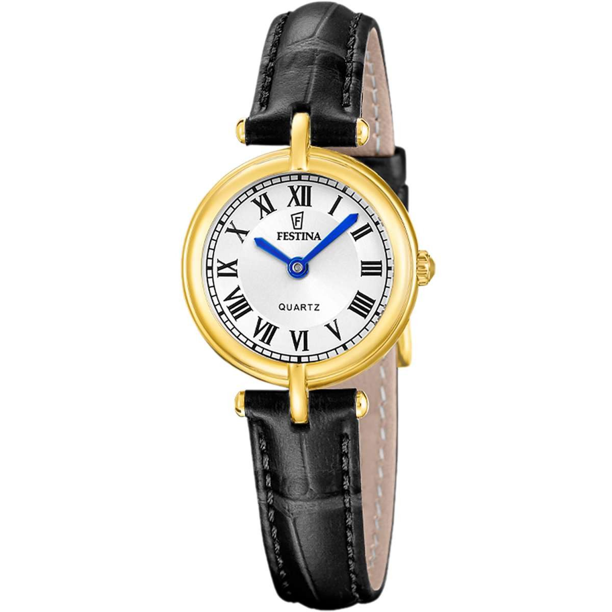 Festina Quarzuhr F20788/1, Damenuhr Quarz mit Lederband Schwarz