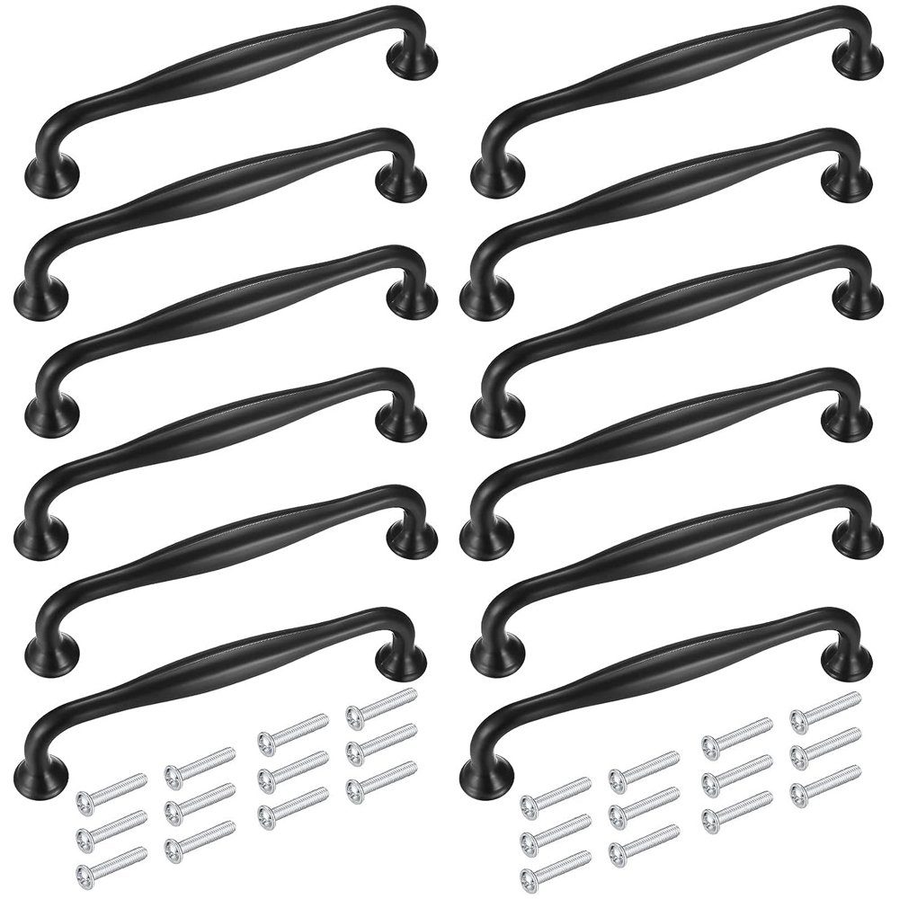 Möbelgriff 12 Stück 128mm Küchenschrank griffe, Schwarz Möbelgriffe mit Schrauben