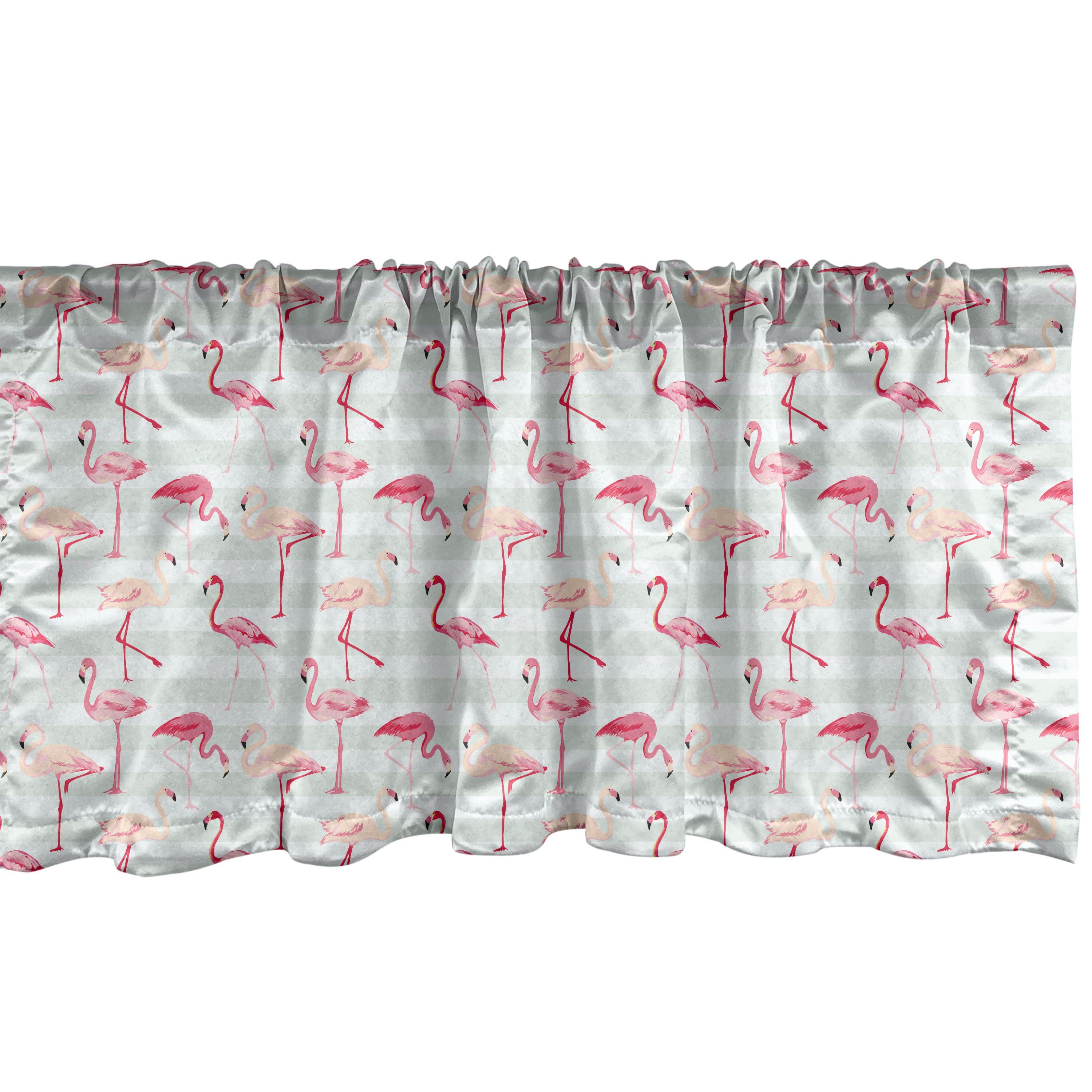 Scheibengardine Vorhang Volant für Küche Schlafzimmer Dekor mit Stangentasche, Abakuhaus, Microfaser, Flamingo Striped Pastel Jungle