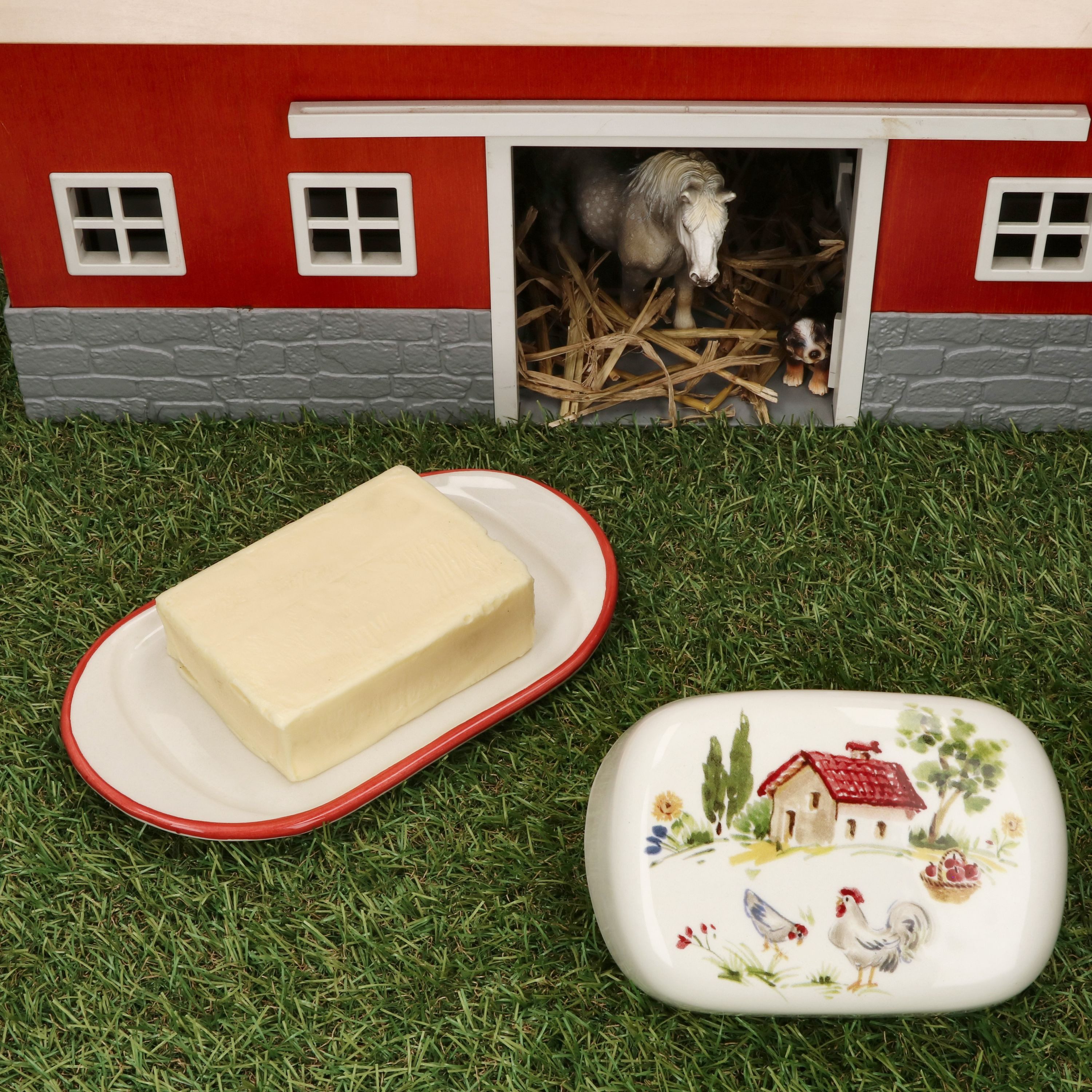 MamboCat Butterdose Fattoria Butterdose mit Deckel Keramik Bauernhofdekor Butter-Schale, Keramik